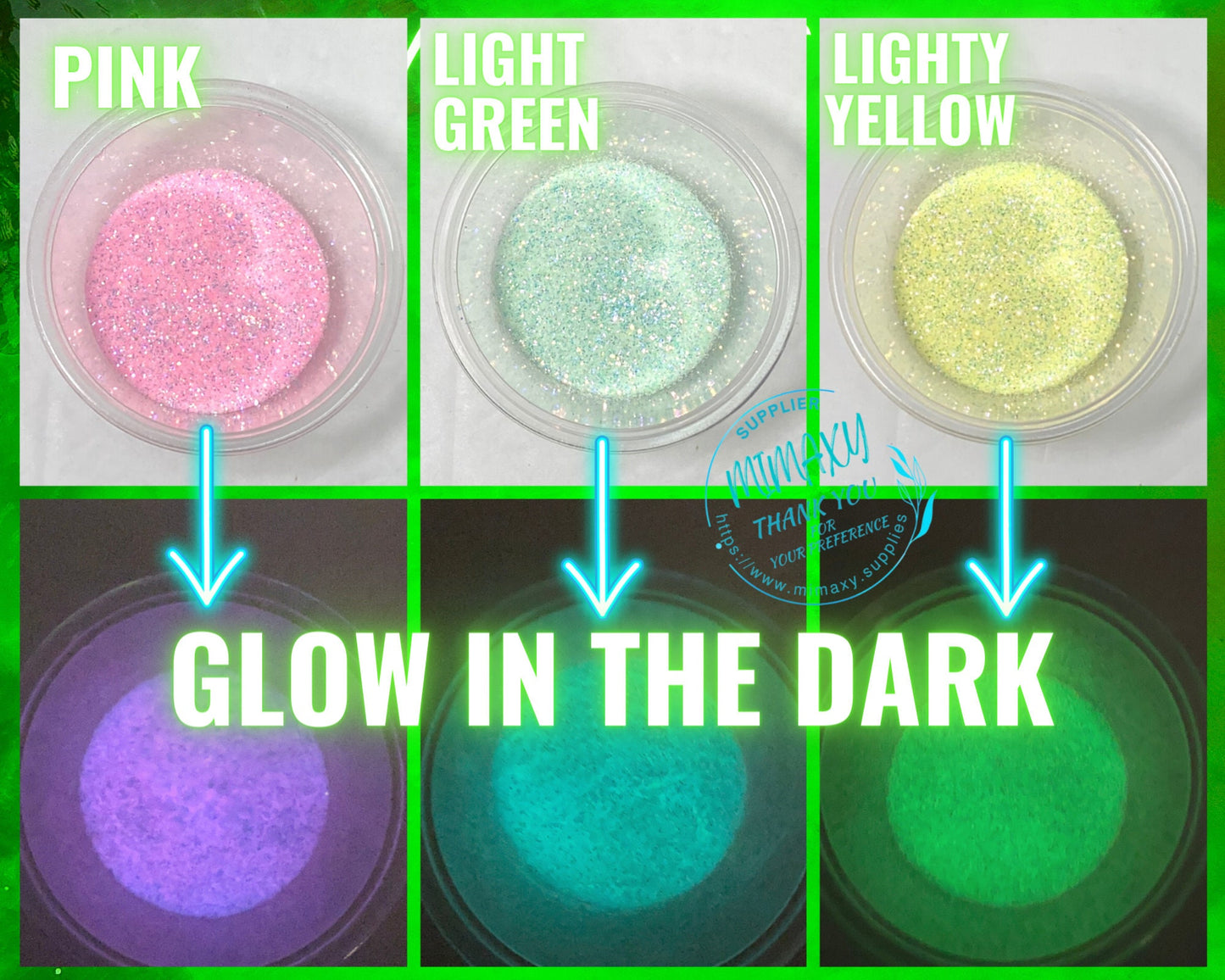 GLOW in the DARK, Fine Glitter, fluorescent, Cosmetic Glitter,Nail Art, Resin art,Snow Globe Tumbler ,Craft, Glow