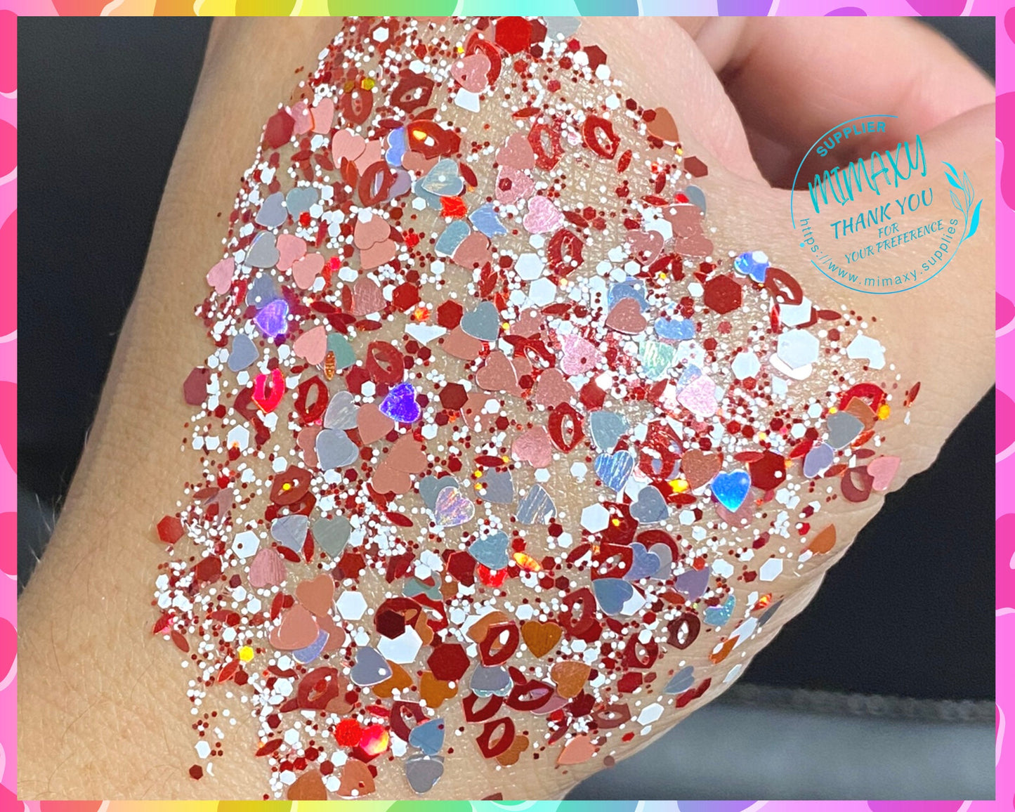 XOXO ,Shaped Glitter, Chunky Glitter Mix, Cosmetic, Nail Art, Resin art,Snow Globe Tumbler, Valentine, lips, kiss, love, heart, LOVE 006