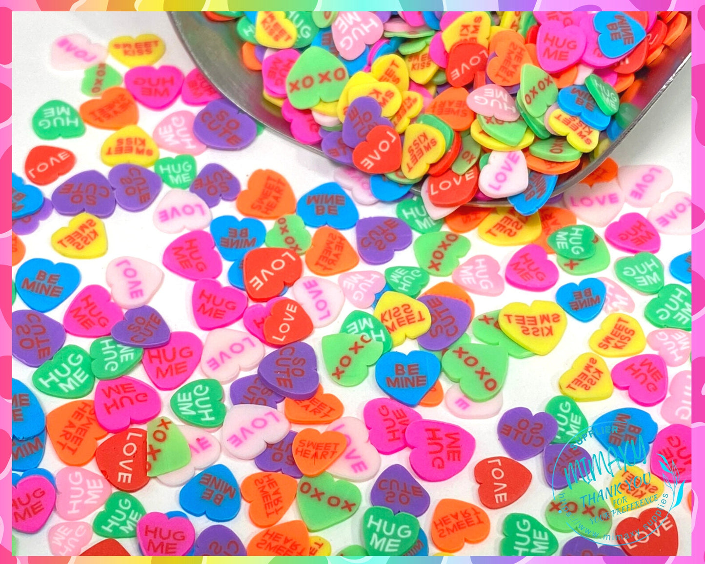 5mm Heart, rainbow, Conversation Heart, Polymer Clay Slices, LOVE, valentine, Fake Bake Nail Art Faux, LOVE 003