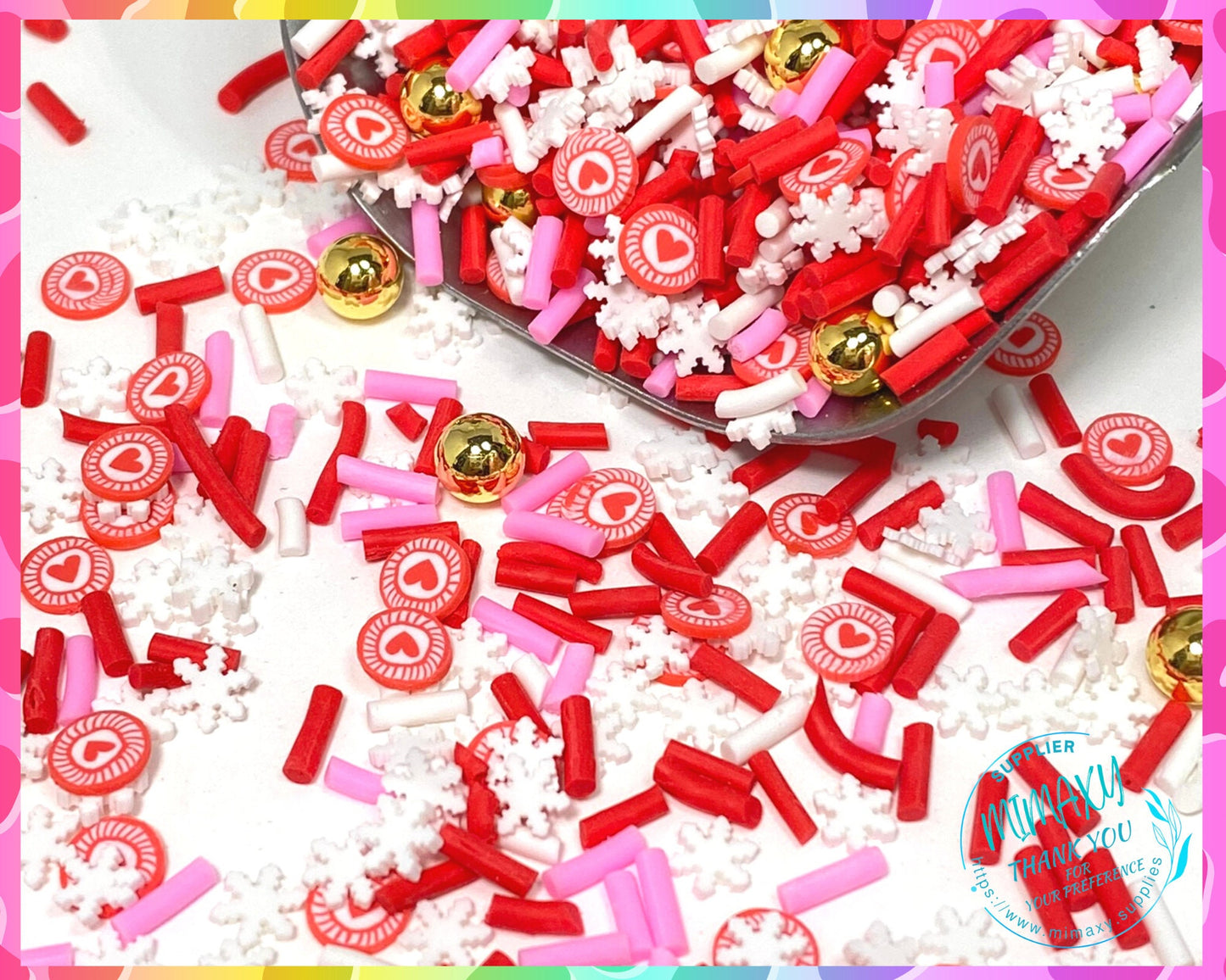 5mm Mix VALENTINE'S DAY, hearts, snow flake, gold pearls, Polymer clay Slices / Mix Valentine's Day / Hearts Golden Peals, LOVE 006