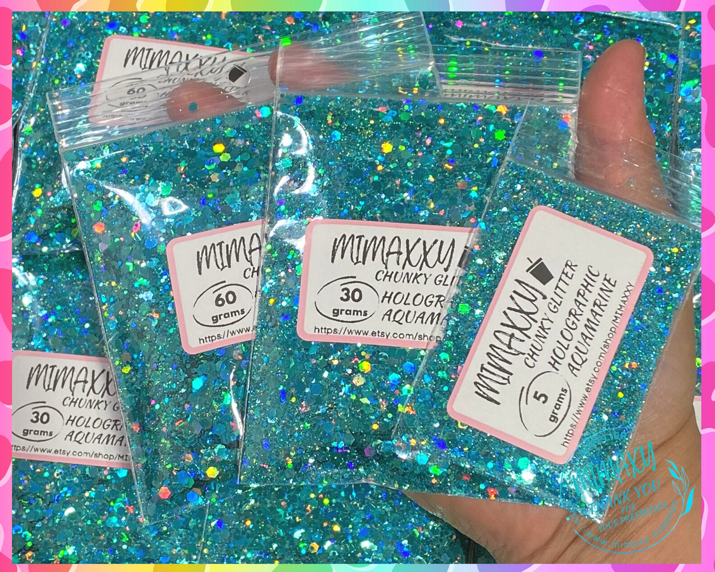 AQUAMARINE HOLOGRAPHIC, Shaped Glitter, CHUNKY Glitter Mix, Cosmetic Glitter,Nail Art, Resin art,Snow Globe Tumbler,Craft, Holographic 013