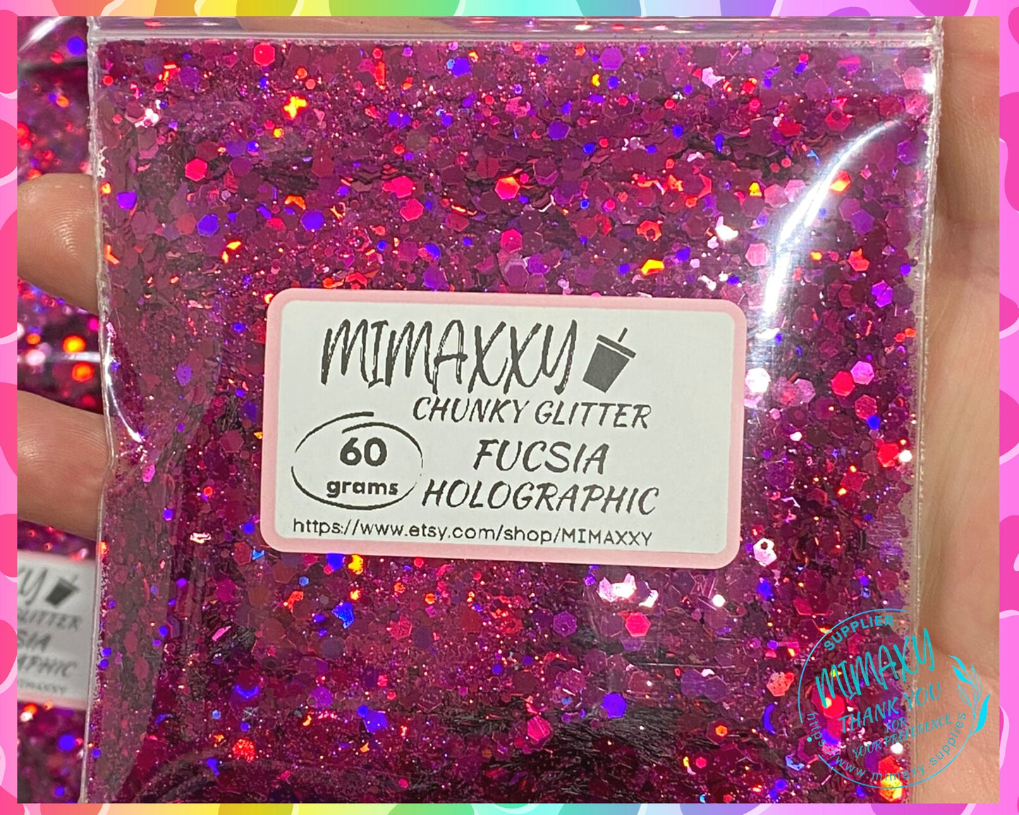 HOLOGRAPHIC FUCSIA, Shaped Glitter, Chunky Glitter Mix, Cosmetic Glitter,Nail Art, Resin art,Snow Globe Tumbler,Craft, Holographic 014