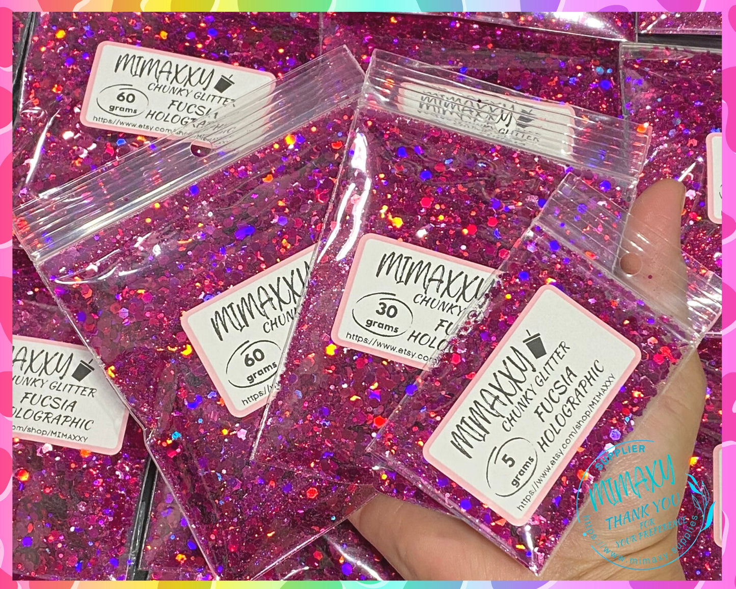 HOLOGRAPHIC FUCSIA, Shaped Glitter, Chunky Glitter Mix, Cosmetic Glitter,Nail Art, Resin art,Snow Globe Tumbler,Craft, Holographic 014