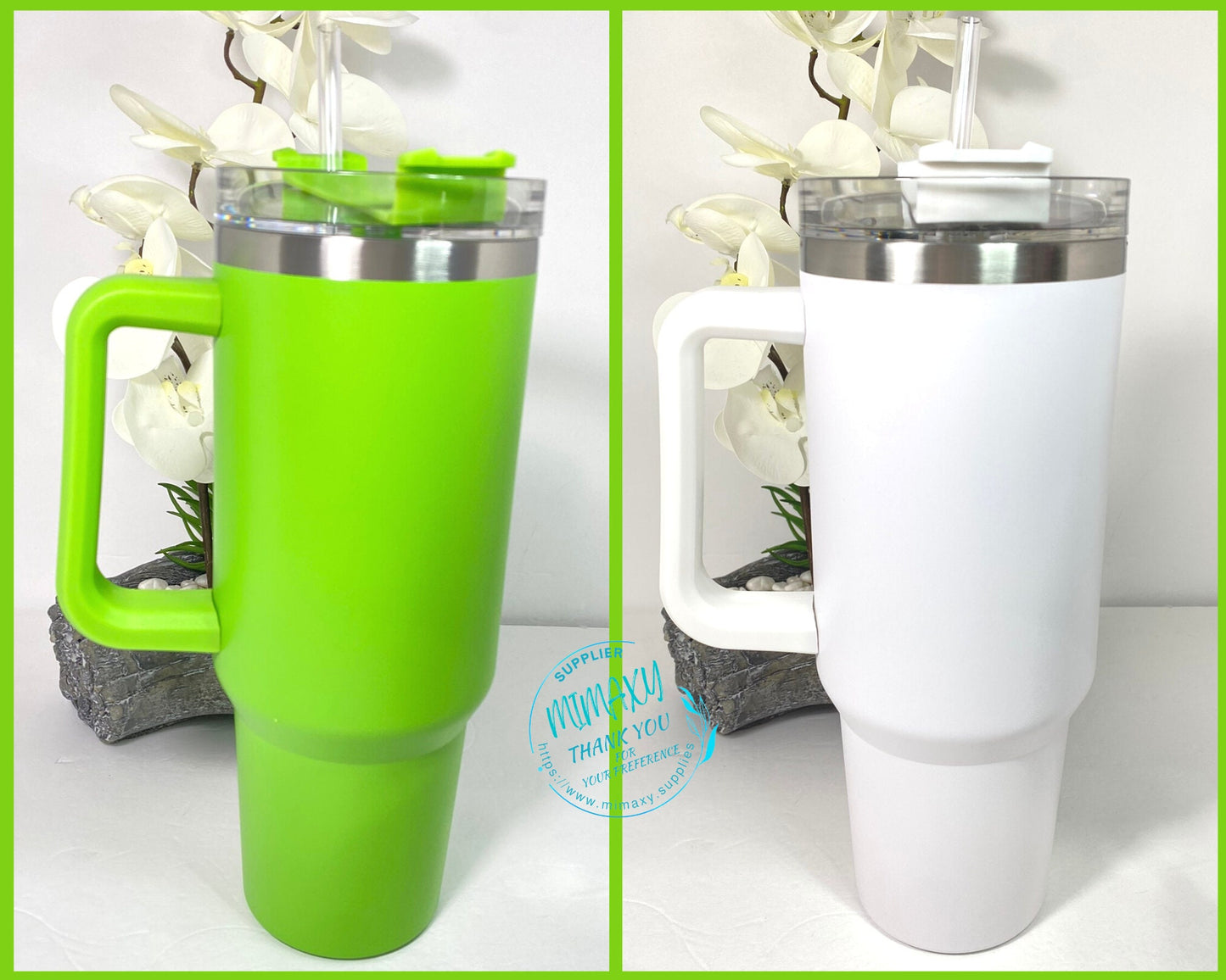 40oz. BLANK Double Wall Insulated Tumbler with handle and straw, large travel mug, stainless steel double wall vacuum travel, Ready to ship