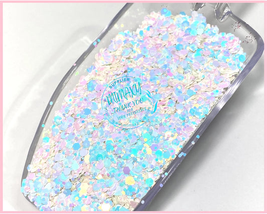 WHITE PINK Opalescent ,Shaped Glitter, Chunky Glitter Mix, Cosmetic Glitter,Nail Art, Resin art,Snow Globe Tumbler,Craft, CHUNKY 004