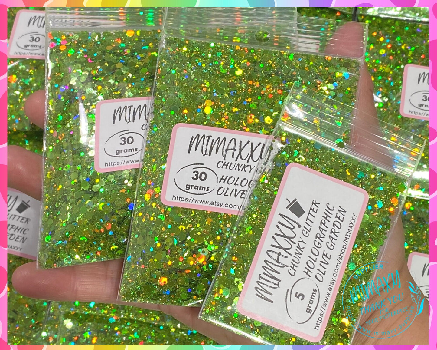 Holographic OLIVE GARDEN Shaped Glitter, CHUNKY Glitter Mix, Cosmetic Glitter,Nail Art, Resin art,Snow Globe Tumbler,Craft, Holographic 12