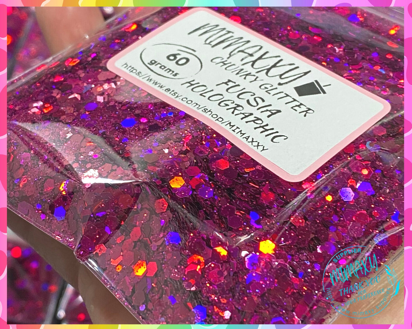 HOLOGRAPHIC FUCSIA, Shaped Glitter, Chunky Glitter Mix, Cosmetic Glitter,Nail Art, Resin art,Snow Globe Tumbler,Craft, Holographic 014