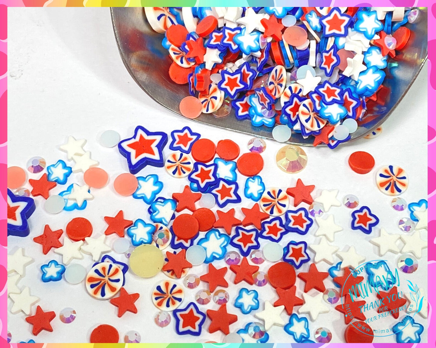 5mm USA FIREWORKS /star/ independence day /Fimo/Slice Perfect for diy/Fake Food/Slime/Snow Globe Tumblers/Deco Topping/Fake/America USA 007