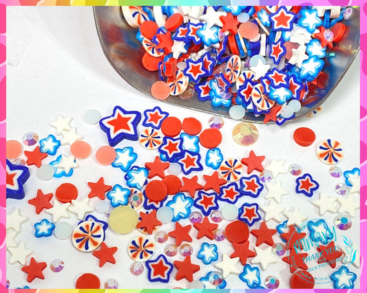 5mm USA FIREWORKS /star/ independence day /Fimo/Slice Perfect for diy/Fake Food/Slime/Snow Globe Tumblers/Deco Topping/Fake/America USA 007