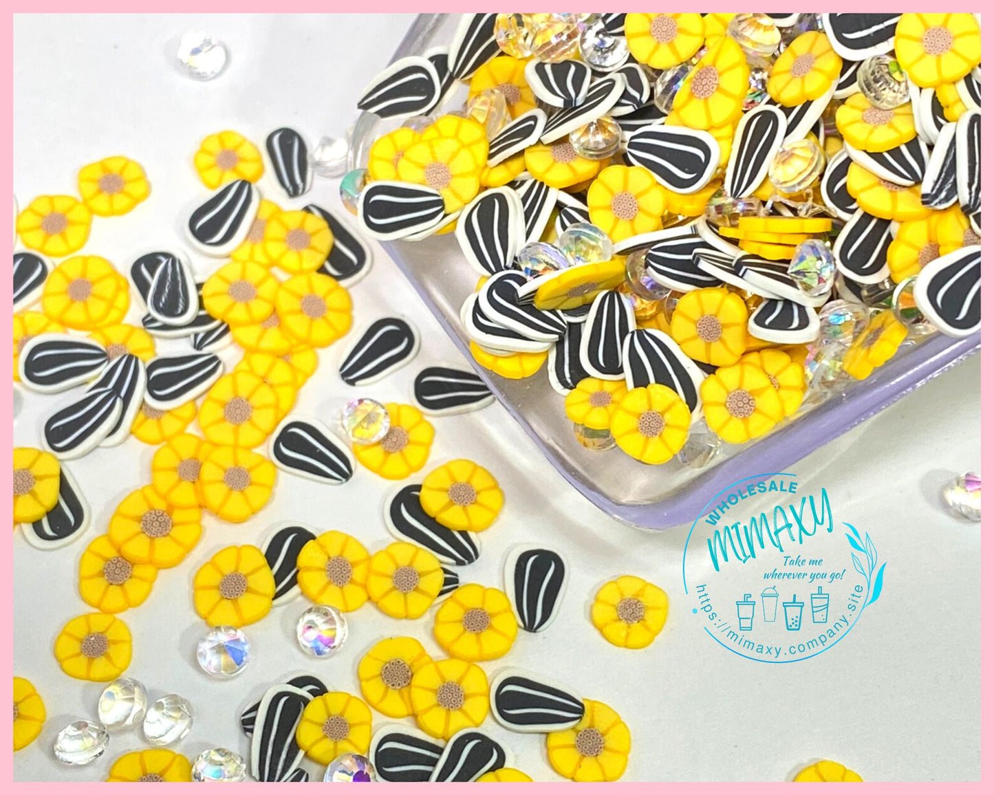 5mm SUNFLOWER and SEED/ Sprinkle, Slime, Polymer Clay Slices, Fake, Bake, Nail Art, Faux Craft Ships, rhinestone, yellow, SUNFLOWER 002