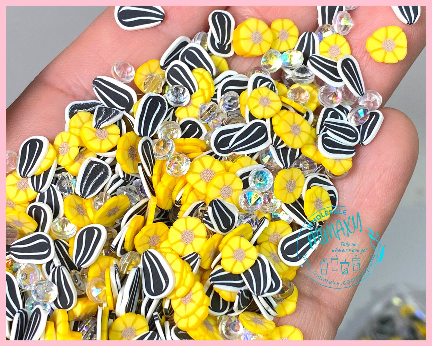 5mm SUNFLOWER and SEED/ Sprinkle, Slime, Polymer Clay Slices, Fake, Bake, Nail Art, Faux Craft Ships, rhinestone, yellow, SUNFLOWER 002