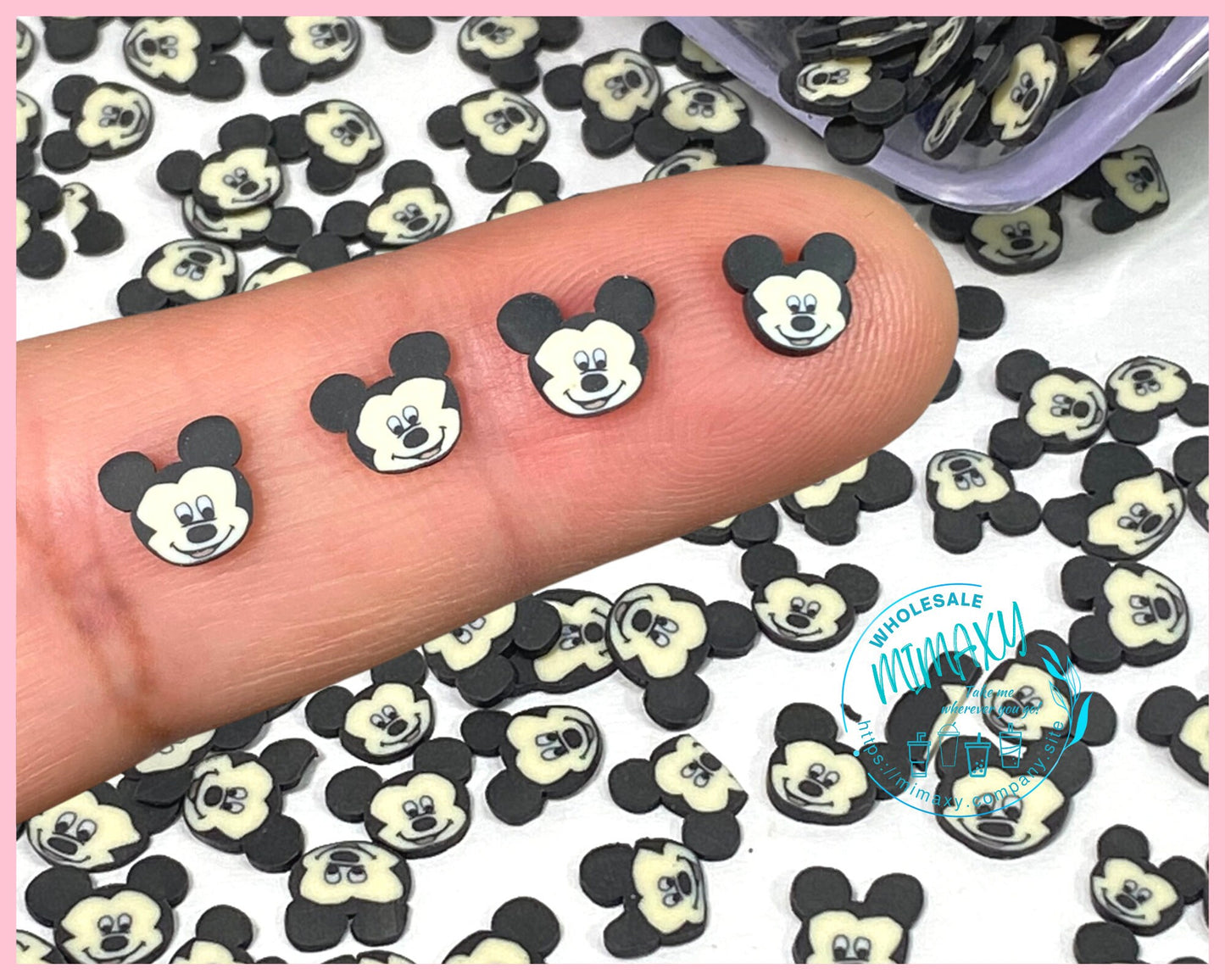 5mm MOUSE FACE, Ears Red Black Sprinkle Slime Polymer Clay Slice Slices Fake Bake Nail Art Faux Craft Ships, CARTOON 007