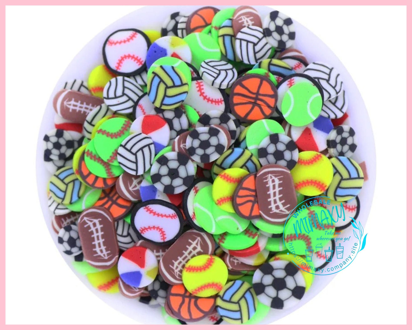 5mm SPORT/TENNIS/Soccer /Basketball/ football/american/volley/Sprinkle/ Polymer Clay Slice Slices Fake Bake Nail Art Faux Craft, BALLS 002