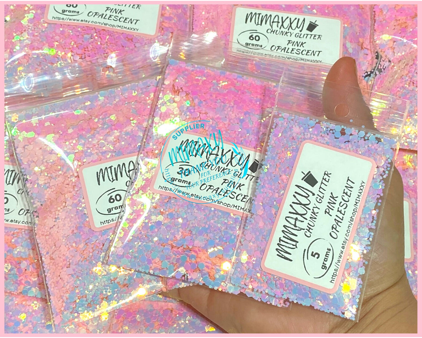 PINK OPALESCENT  ,Shaped Glitter, Chunky Glitter Mix, Cosmetic Glitter,Nail Art, Resin art,Snow Globe Tumbler,Craft, CHUNKY 002