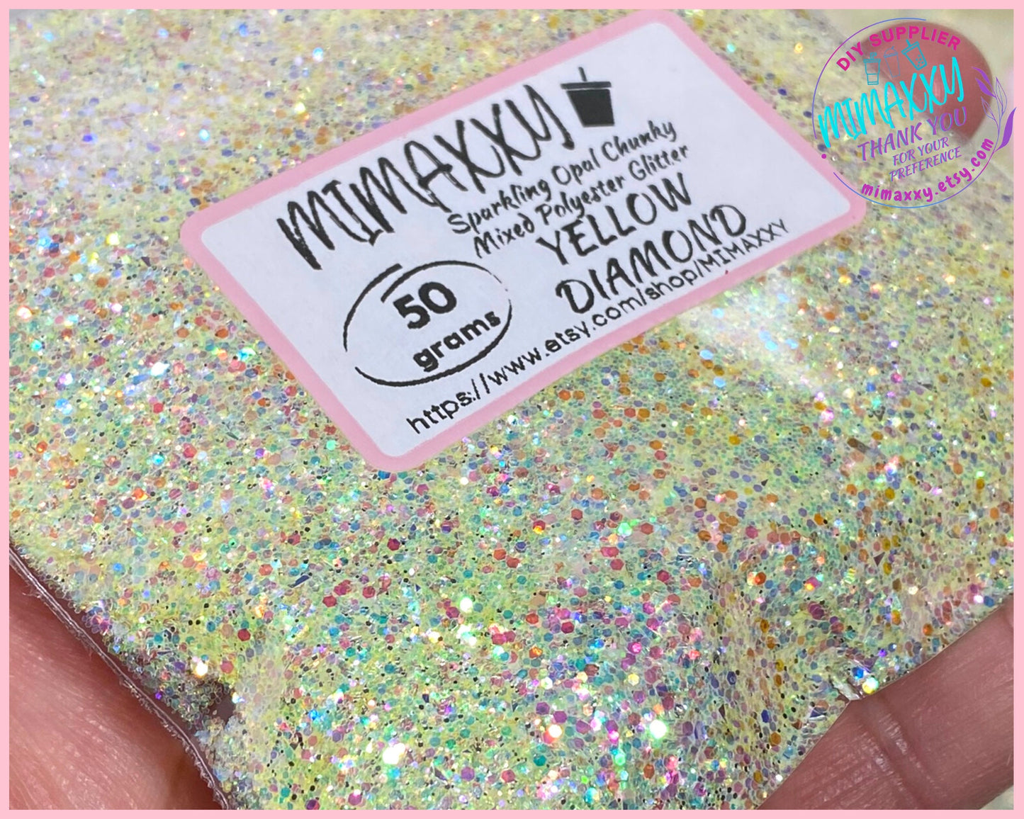 YELLOW DIAMOND, Sparkling Opal Chunky Mixed Polyester Glitter, Cosmetic, body, Glitter,Nail, Art, Resin,Snow Globe Tumbler,Craft, Diamond 2