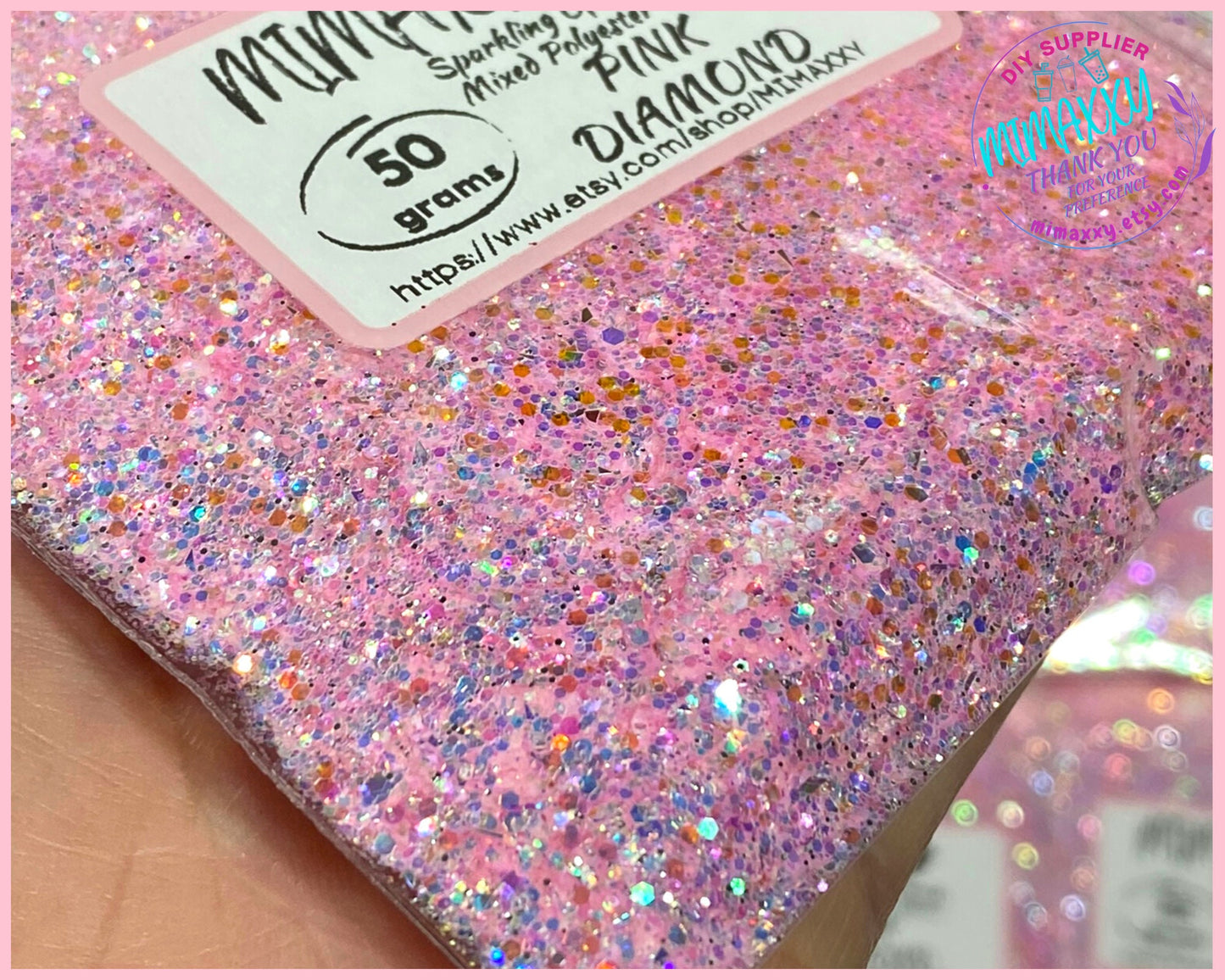 PINK DIAMOND, Sparkling Opal Chunky Mixed Polyester Glitter, Cosmetic, body, Glitter,Nail, Art, Resin,Snow Globe Tumbler,Craft, Diamond 005