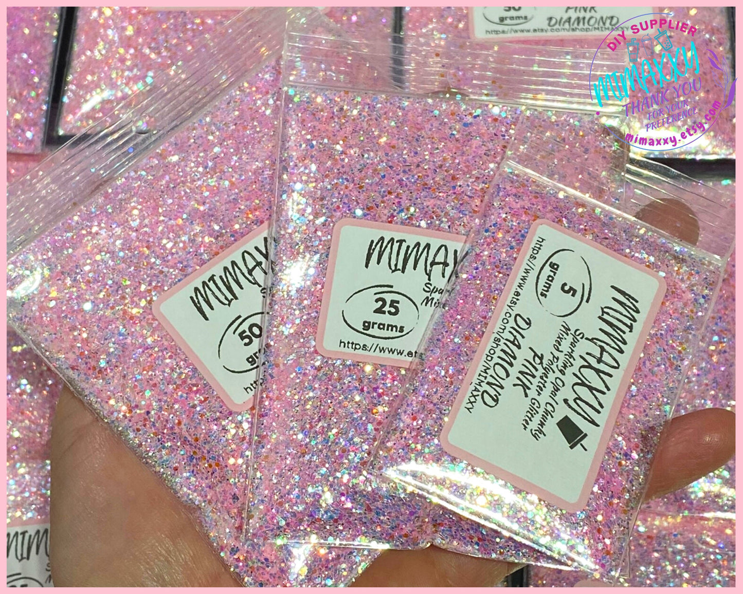 PINK DIAMOND, Sparkling Opal Chunky Mixed Polyester Glitter, Cosmetic, body, Glitter,Nail, Art, Resin,Snow Globe Tumbler,Craft, Diamond 005