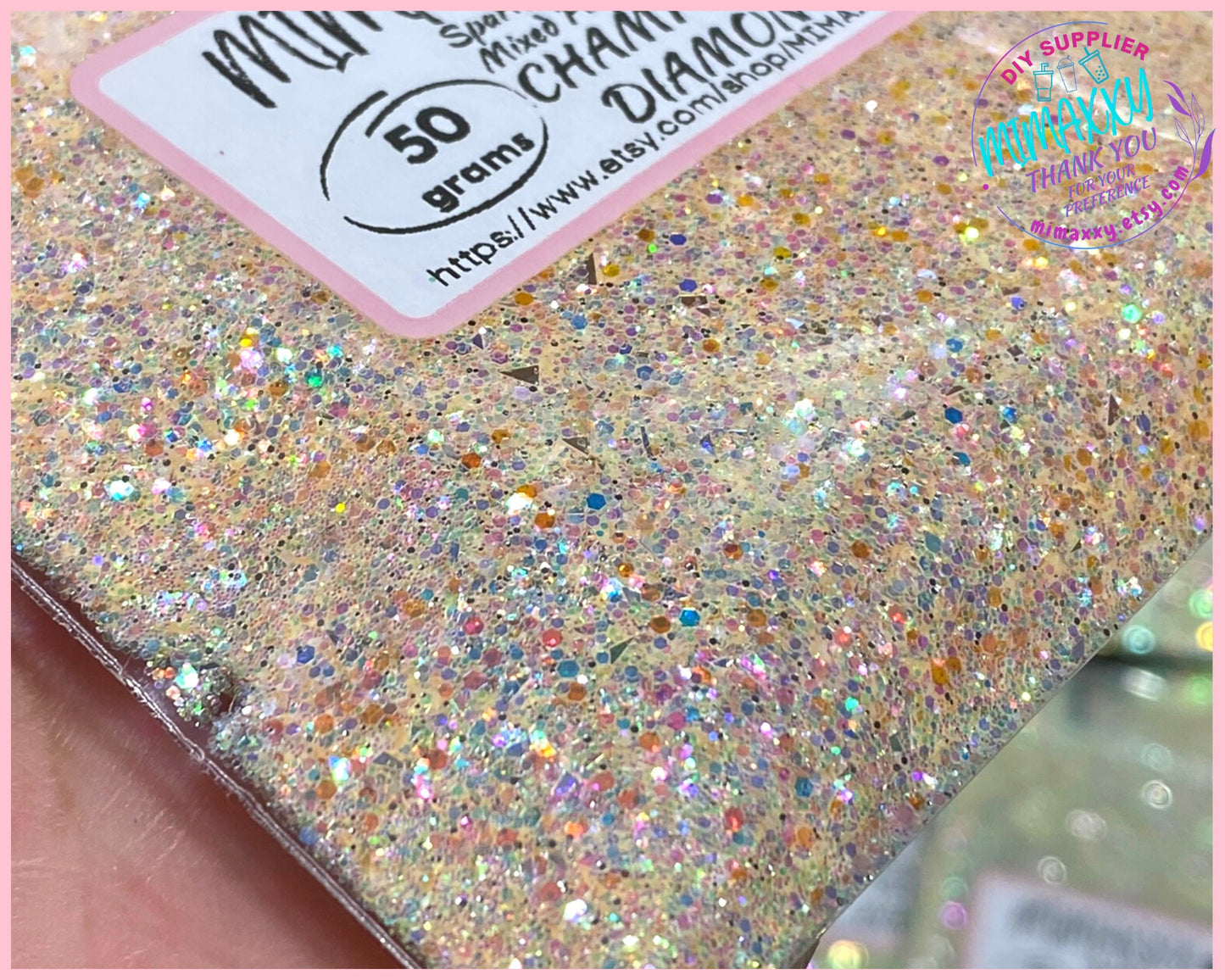 CHAMPAGNE DIAMOND, Sparkling Opal Chunky Mixed Polyester Glitter, Cosmetic, body, Glitter,Nail, Art, Resin,Snow Globe Tumbler,Craft, Diamo 3