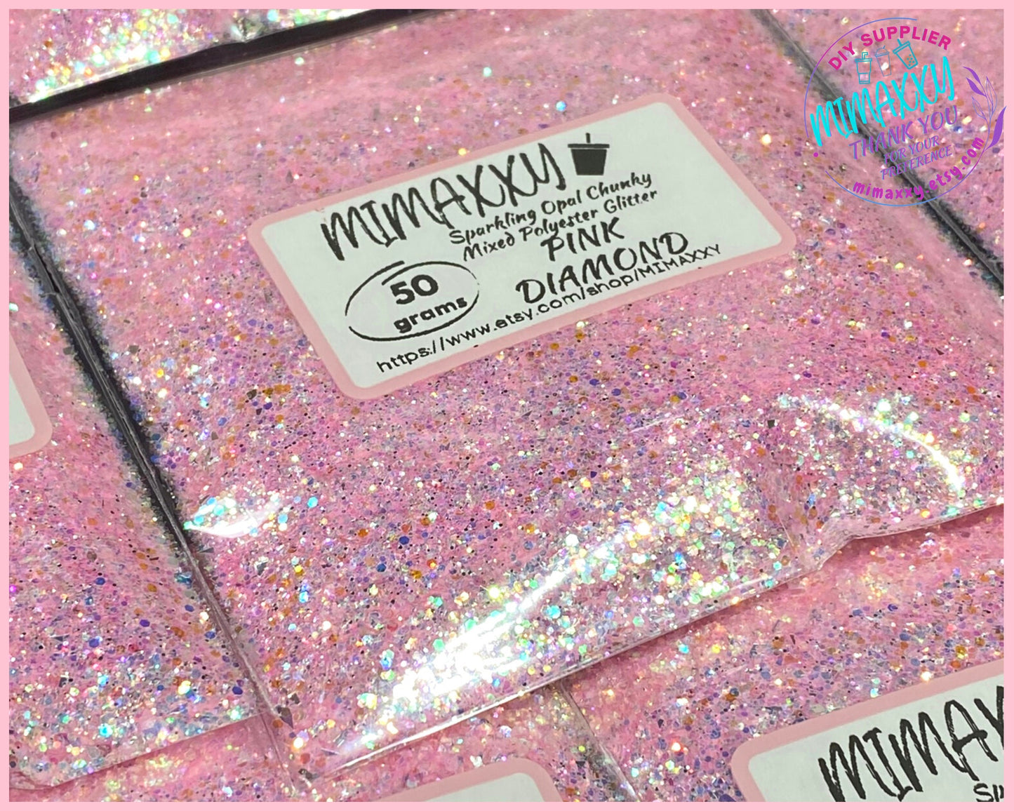 PINK DIAMOND, Sparkling Opal Chunky Mixed Polyester Glitter, Cosmetic, body, Glitter,Nail, Art, Resin,Snow Globe Tumbler,Craft, Diamond 005