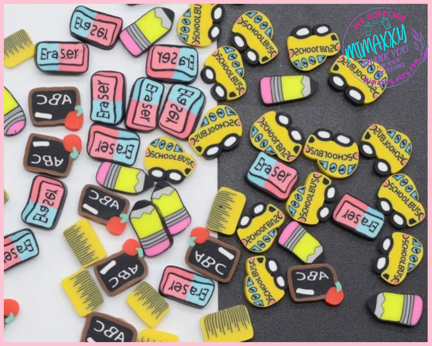 5mm Mix BACK to SCHOOL, abc, rule, bus, Polymer Clay Slices, resin art, nail art, snow globe tumbler, crafts, supplies, Diy, eraser, ABC 001