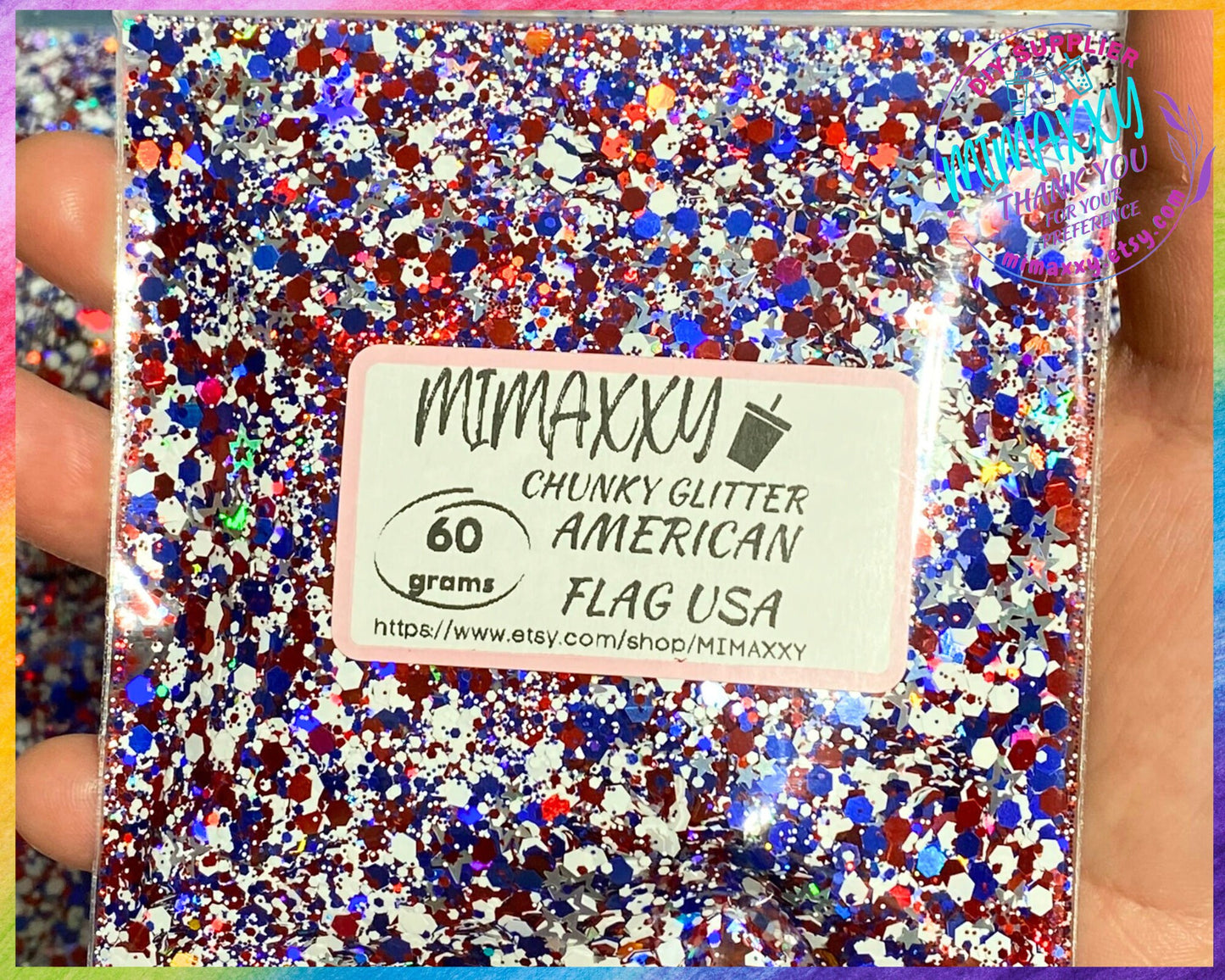 AMERICAN FLAG Chunky Glitter Mix, Shape Gliiter, Cosmetic Glitter, Body Painting, Nail Art, Resin art, Snow Globe Tumbler, Crafts, USA