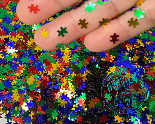 MIX Autism Inspired Puzzle Shaped Glitter, Chunky Glitter Mix, Cosmetic, Body Painting,Nail Art, Resin art,Snow Globe Tumbler, PUZZLE 001