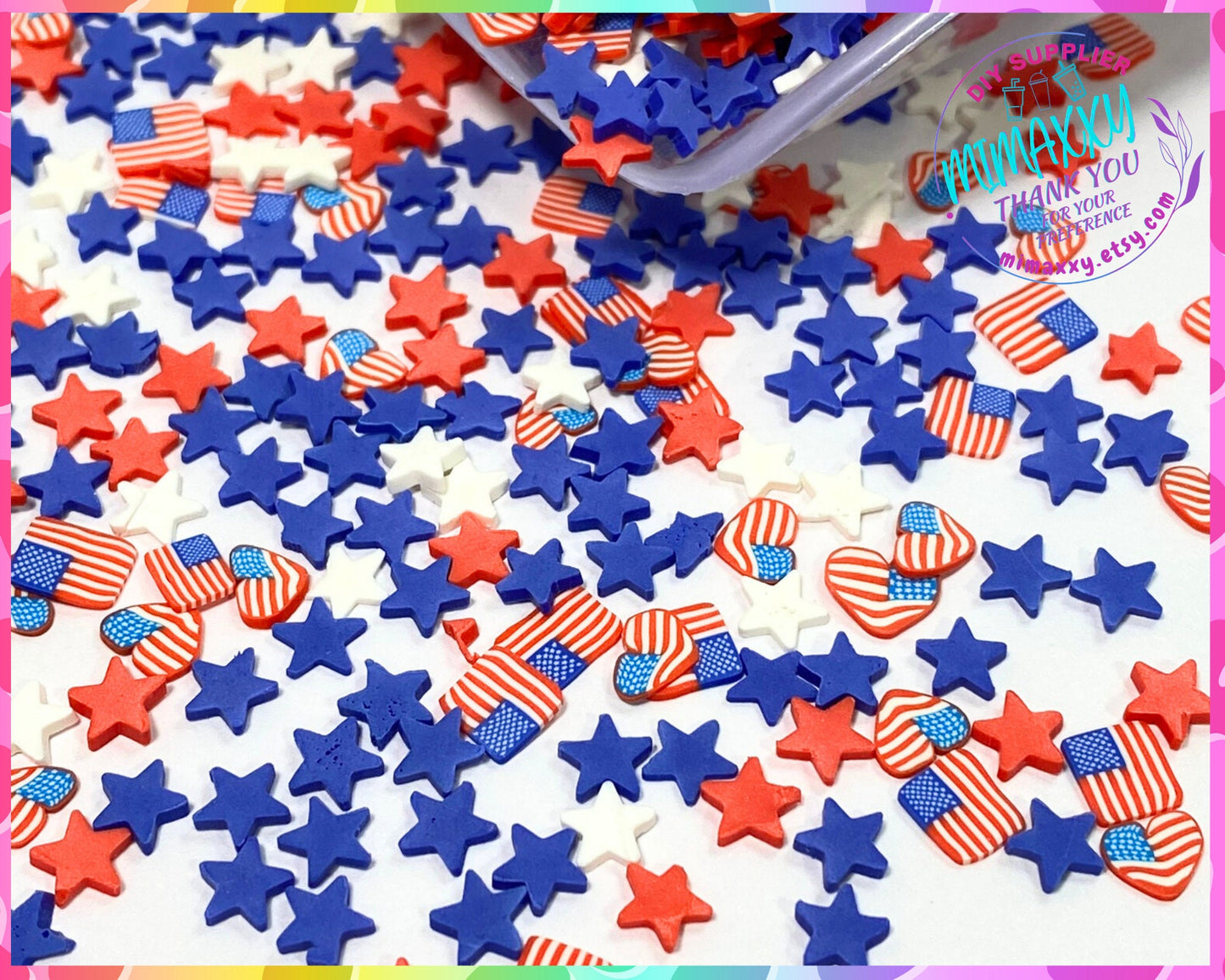 5mm Mix USA FLAG star/ independence day /Fimo/Slice Perfect for Diy/Fake Food/Slime/Snow Globe Tumblers/Deco Topping/Fake /America USA 002