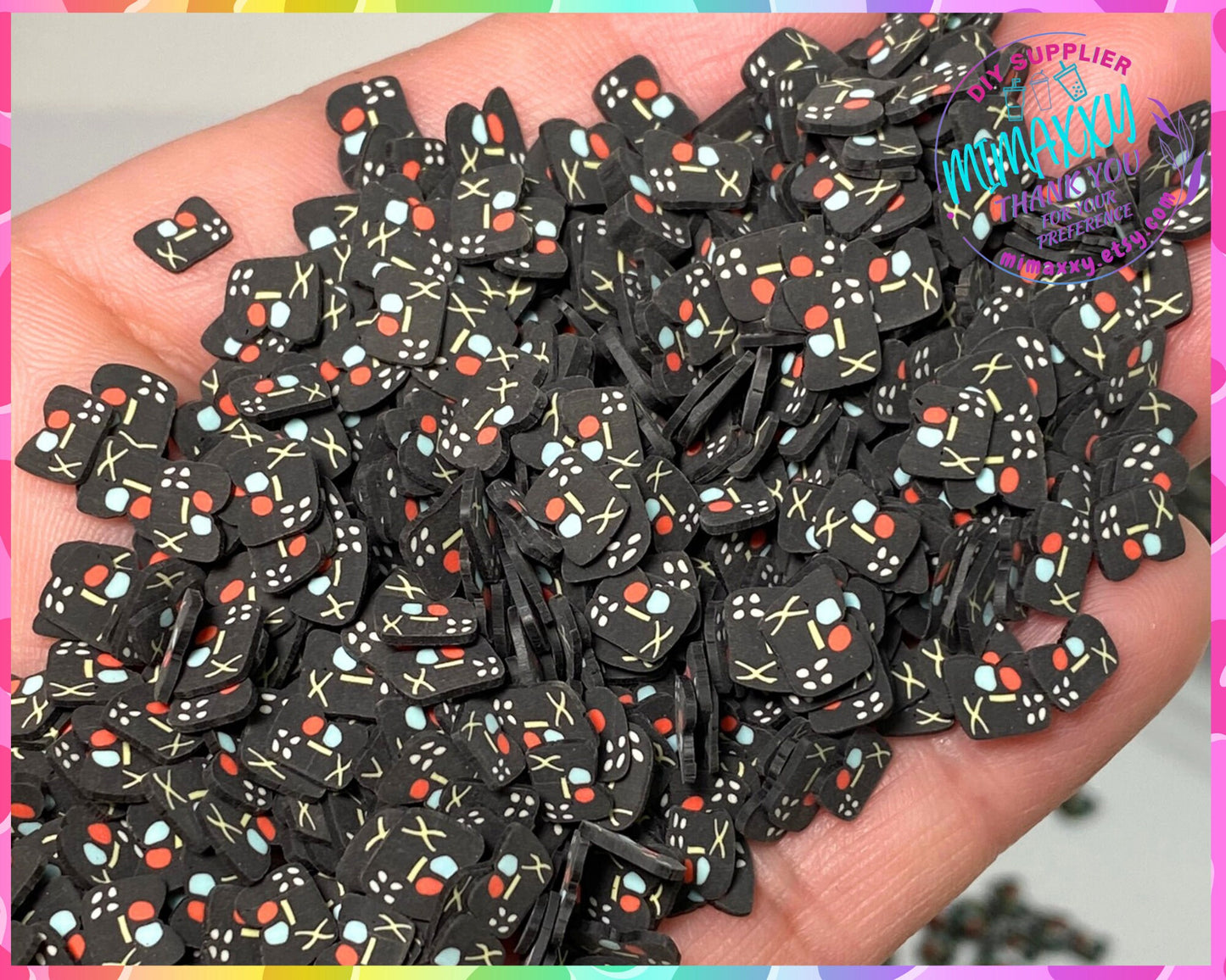 5mm Black Game Controller , Video Game, Sprinkle Slime, Polymer Clay Slice Slices Fake Bake Nail Art Faux Craft , CARTOON 010