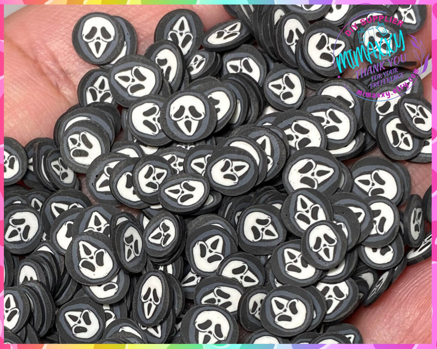 5mm. Horror Face, GHOST, Witches brew / Sprinkle, Slime Polymer Clay Slices, Fake Bake Nail, Craft Ships, mix, black, MOVIE 004