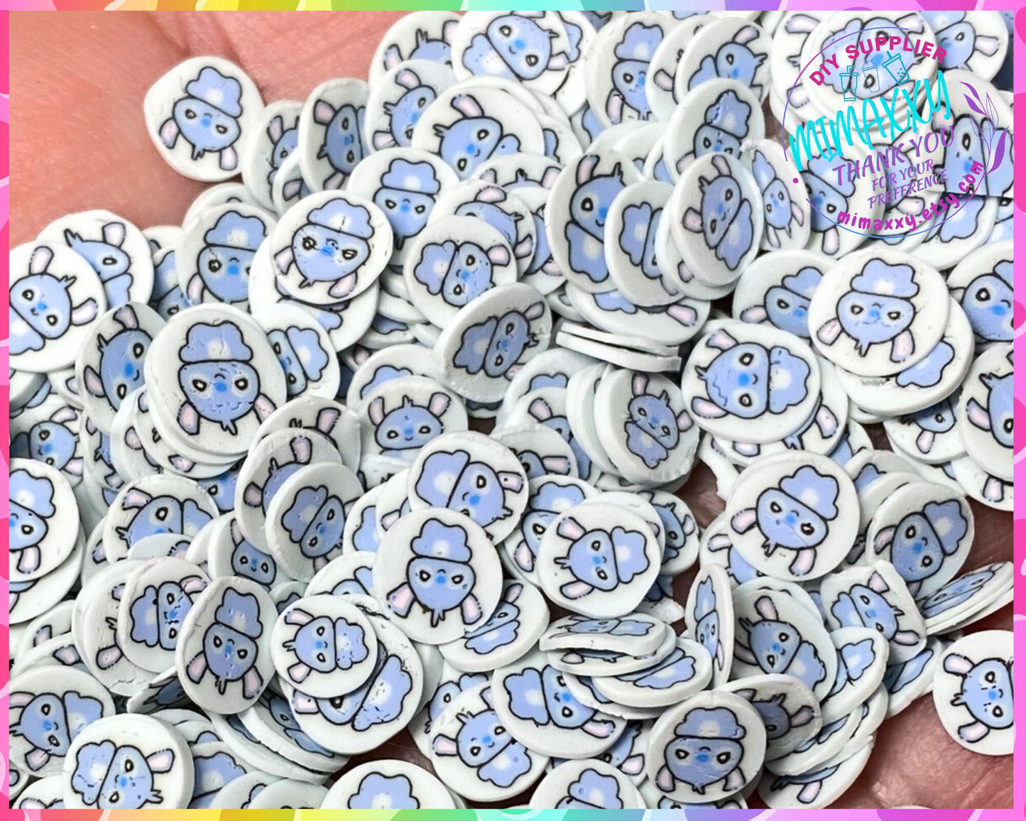 5mm Blue Alien, Ohana, Aloha, Sprinkle Slime, Polymer Clay Slice Slices Fake Bake Nail Art Faux Craft , CARTOON 016