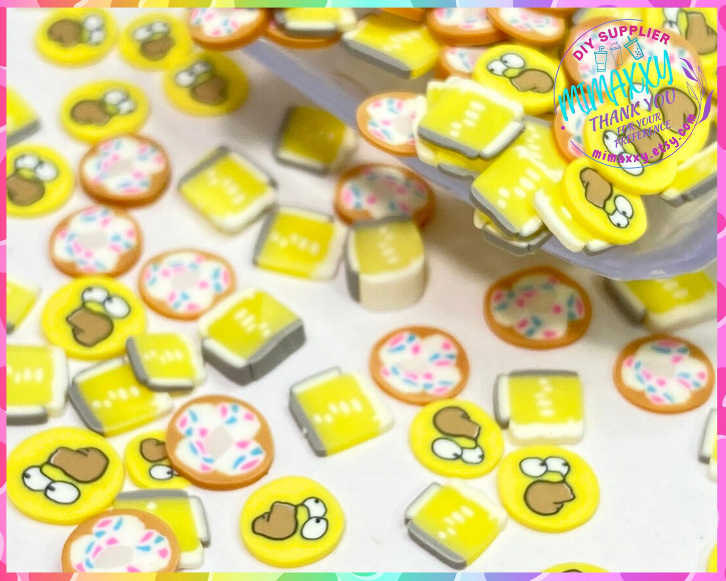 5mm Mix Homer Beer and Doughnut, Polymer Clay Slices / resin art / nail art / snow globe tumbler / crafts supplies / Diy dessert, MOVIE 008