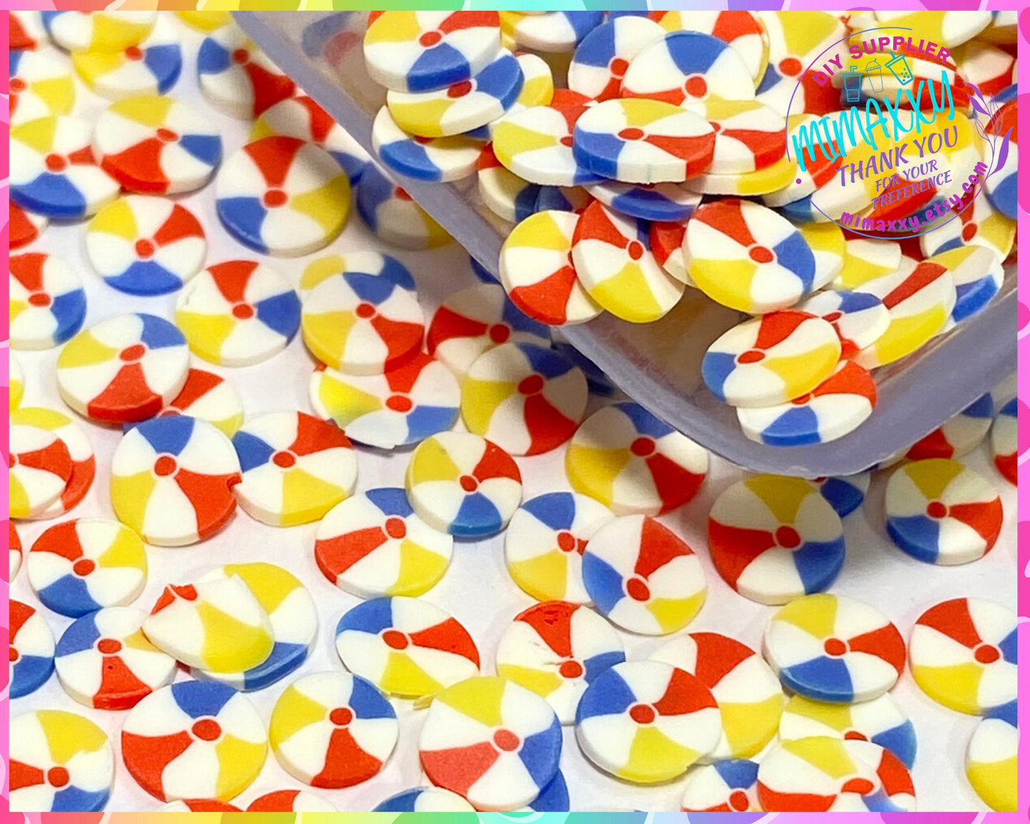 5mm BEACH BALL/ Ball/ Sport/Sprinkle/ Slime Polymer Clay Slice Slices Fake Bake Nail Art Faux Craft Ships, resin art, nail art, BALLS 012