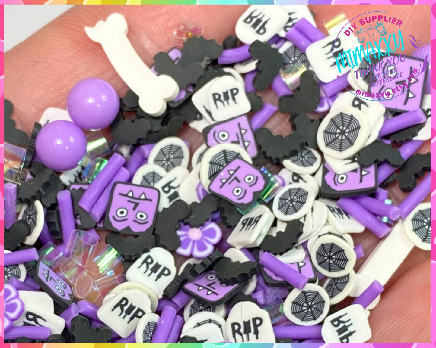 5-10mm Vampire Mix, bat, Witches brew/ Sprinkle, Slime Polymer Clay Slices, Fake Bake Nail, Craft Ships, mix, black, HALLOWEEN 029