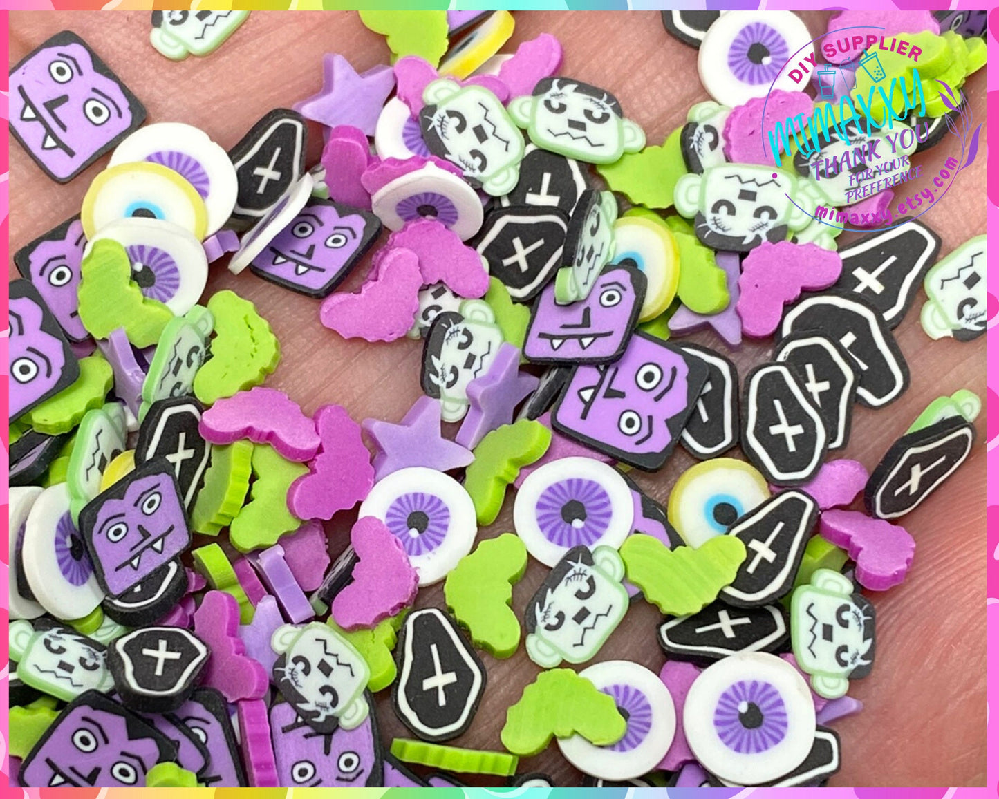 5-10mm Vampire Mix, bat, Witches, evil eye, Sprinkle, Slime Polymer Clay Slices, Fake Bake Nail, Craft Ships, mix, death, HALLOWEEN 030