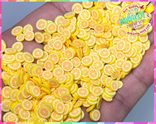 5mm Orange, Limes & Orange Fruit Sprinkle Slime Polymer Clay Slice Slices Fake Bake Nail Art Faux Craft Ships, LEMON 008