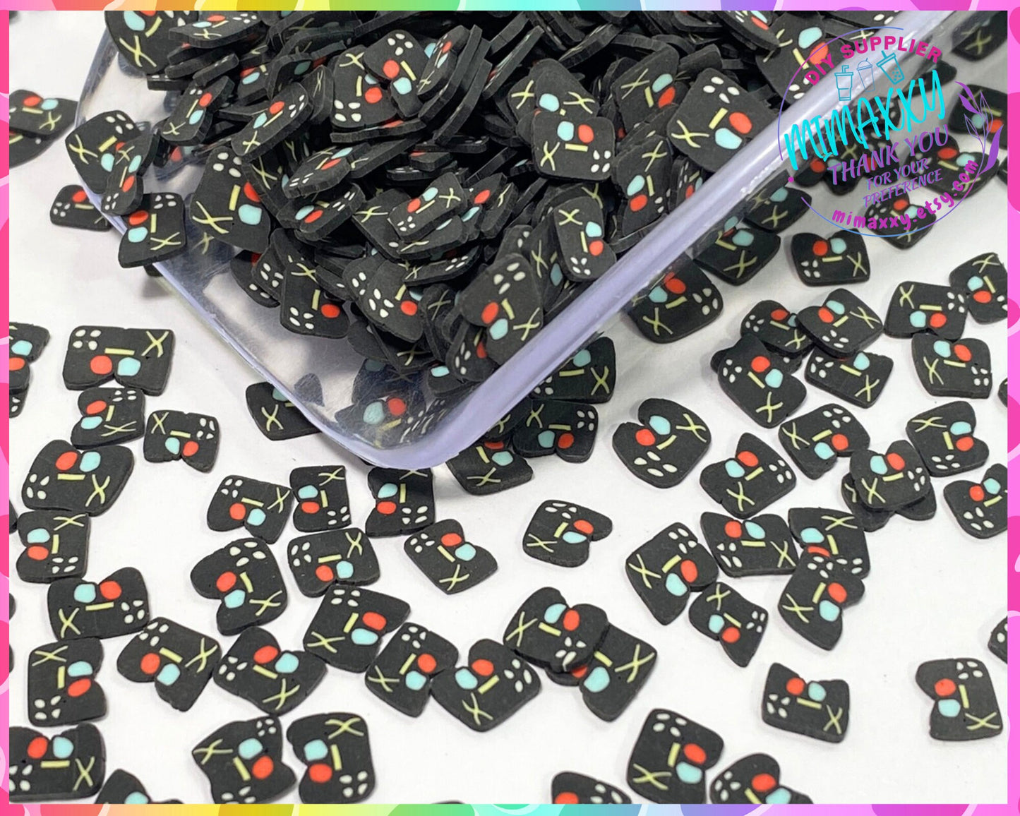 5mm Black Game Controller , Video Game, Sprinkle Slime, Polymer Clay Slice Slices Fake Bake Nail Art Faux Craft , CARTOON 010