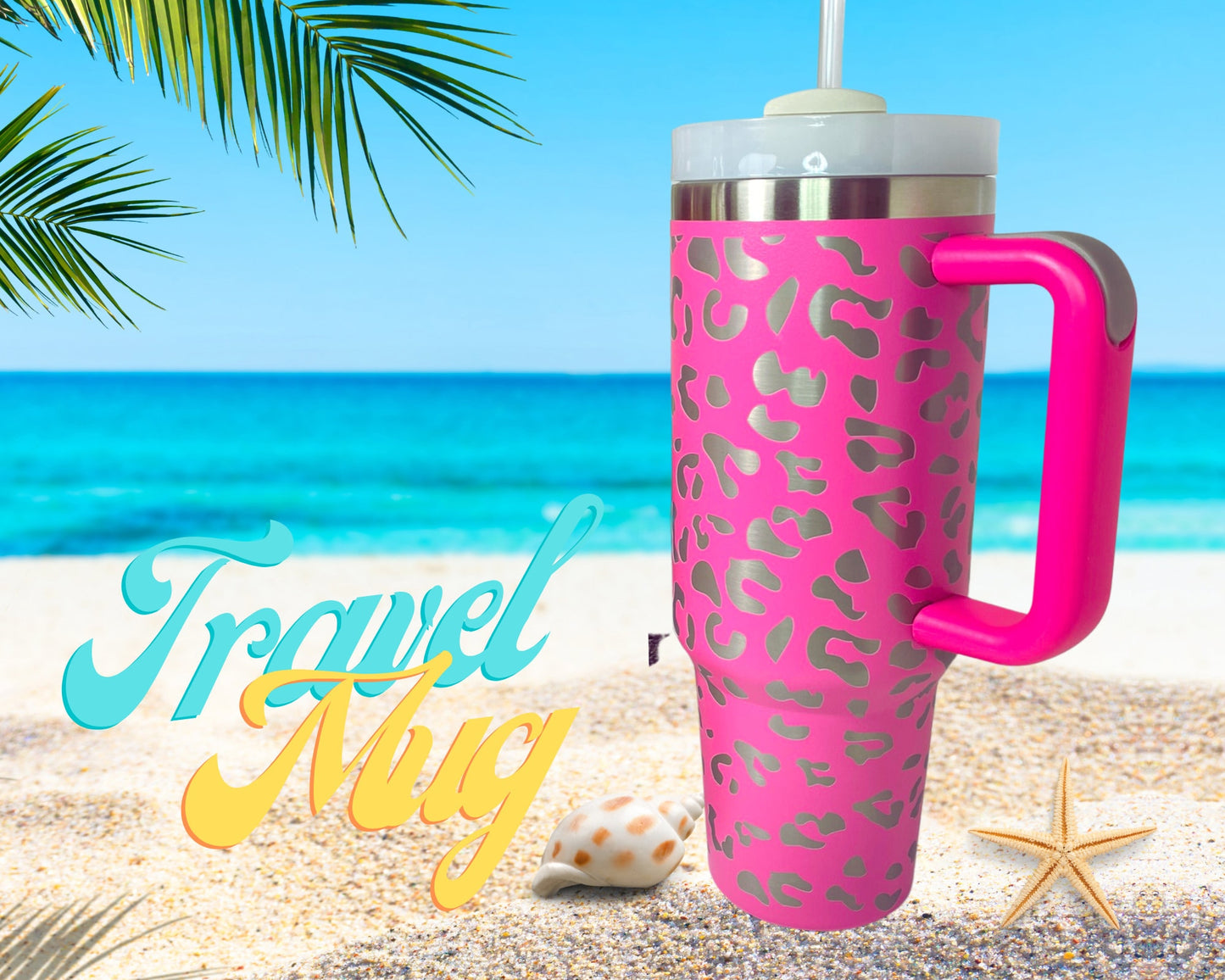 40oz. Double Wall Insulated Tumbler with handle and straw,travel mug, stainless steel double wall vacuum travel, animal print, Ready to ship