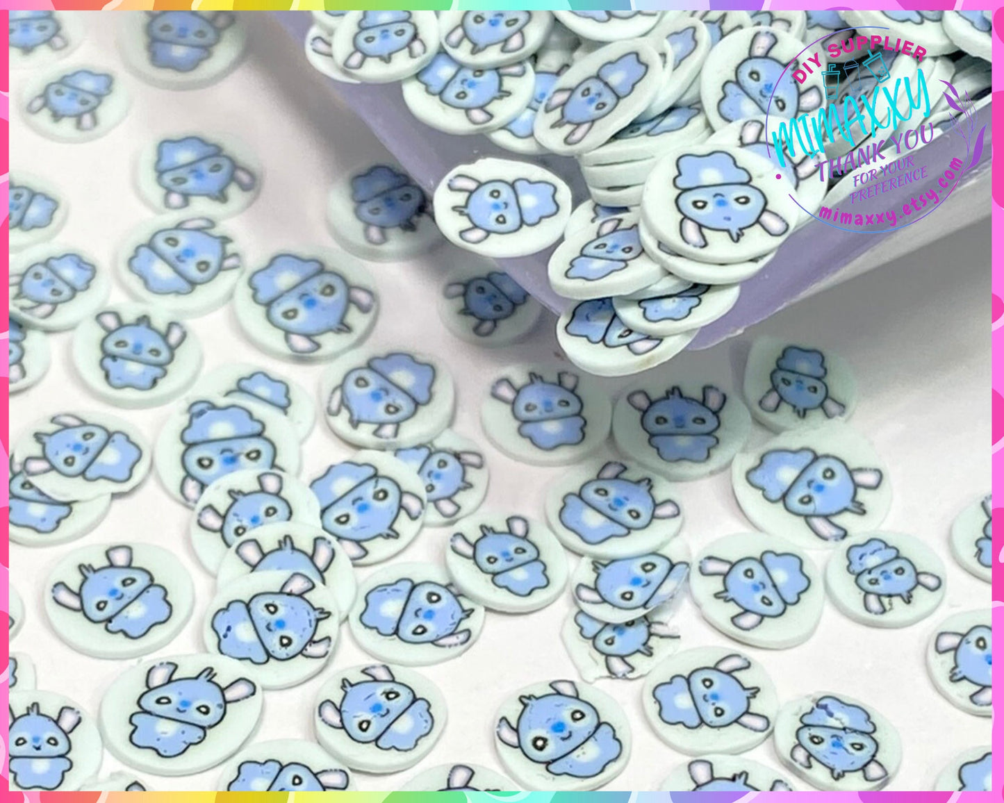 5mm Blue Alien, Ohana, Aloha, Sprinkle Slime, Polymer Clay Slice Slices Fake Bake Nail Art Faux Craft , CARTOON 016