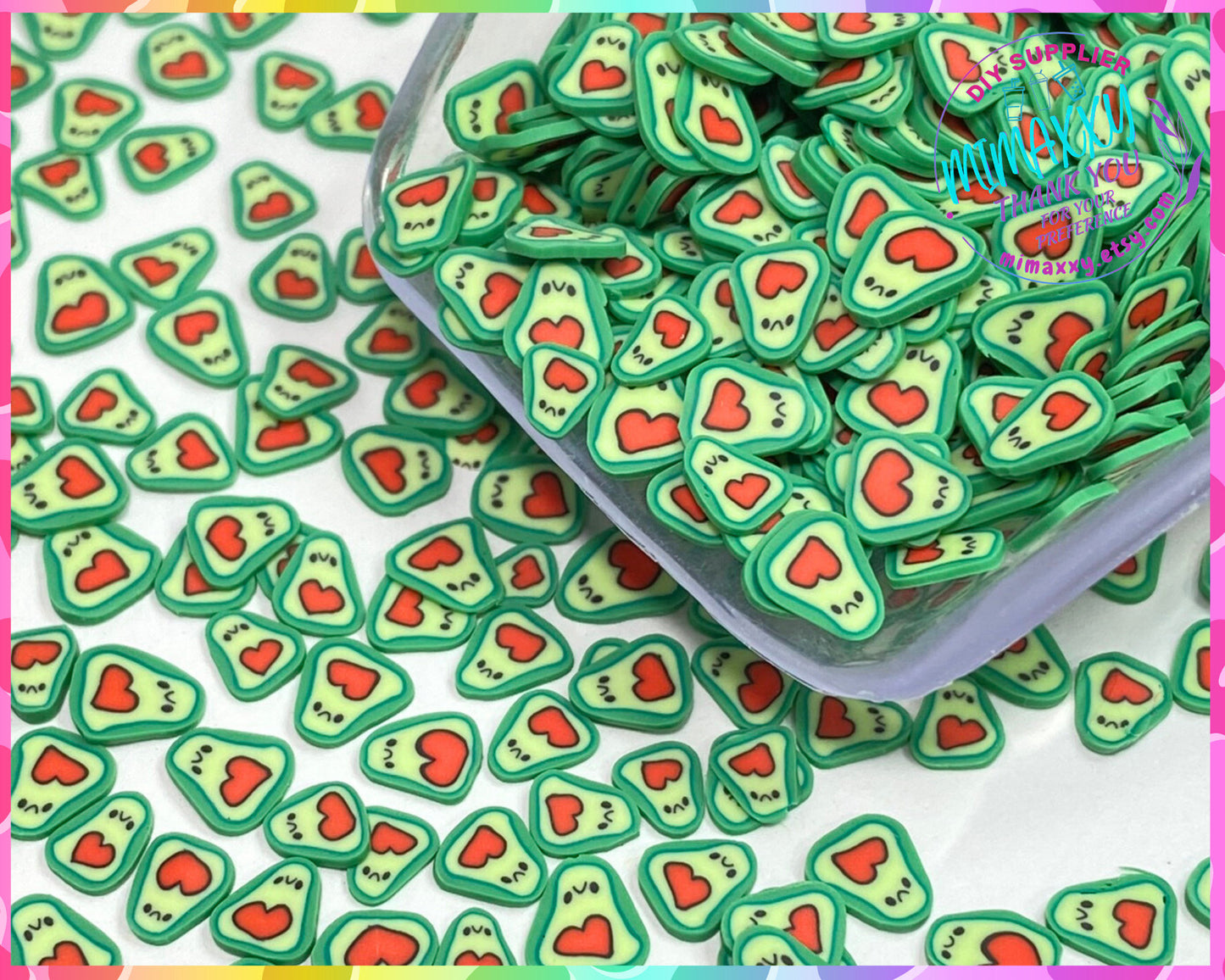 5mm Avocado Heart, Polymer Clay Slices / resin art / nail art / snow globe tumbler / crafts / DIY / Cute / fruits / vegetables / MEXICO 004