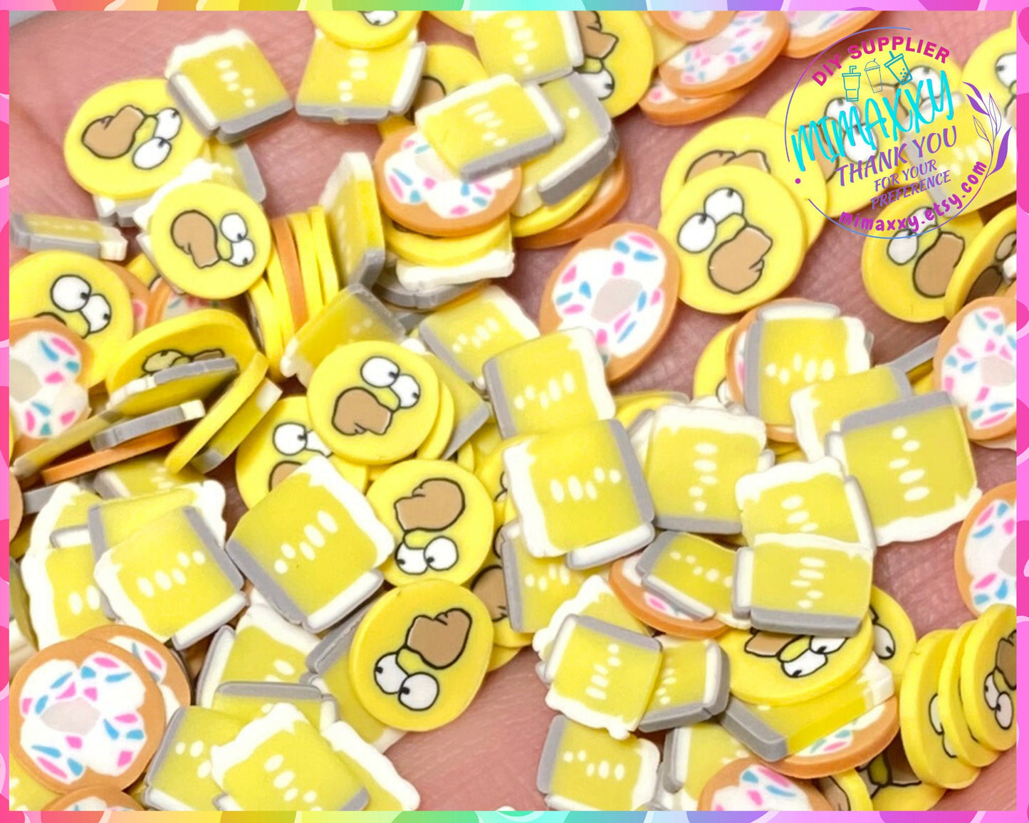 5mm Mix Homer Beer and Doughnut, Polymer Clay Slices / resin art / nail art / snow globe tumbler / crafts supplies / Diy dessert, MOVIE 008