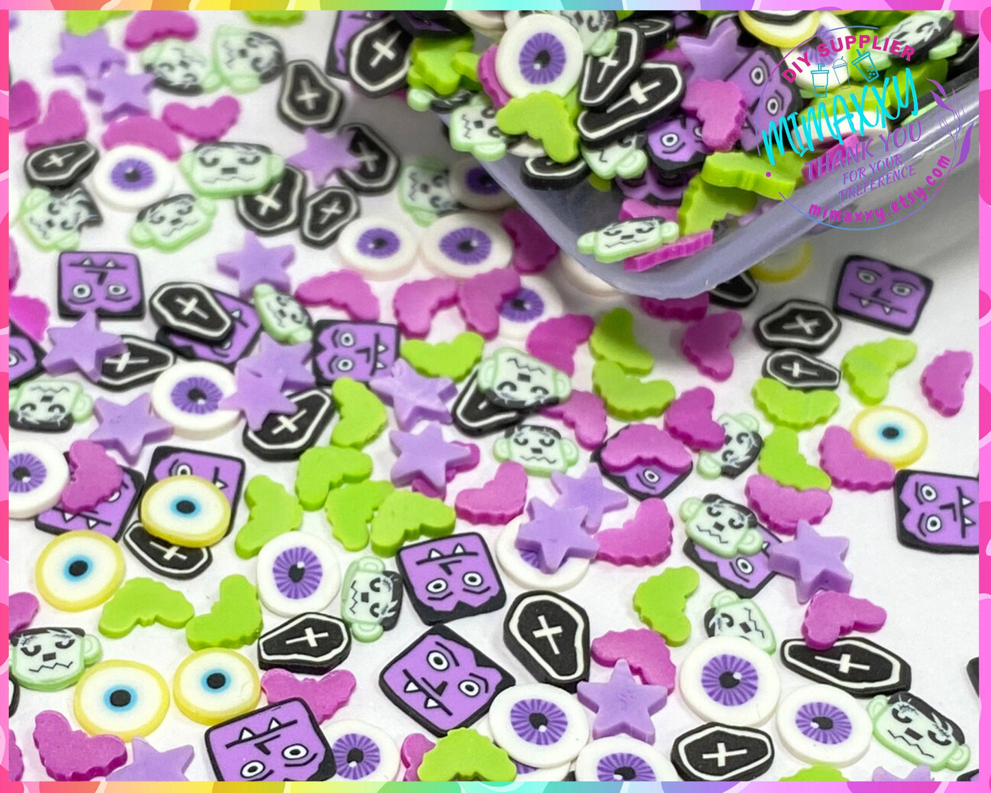 5-10mm Vampire Mix, bat, Witches, evil eye, Sprinkle, Slime Polymer Clay Slices, Fake Bake Nail, Craft Ships, mix, death, HALLOWEEN 030