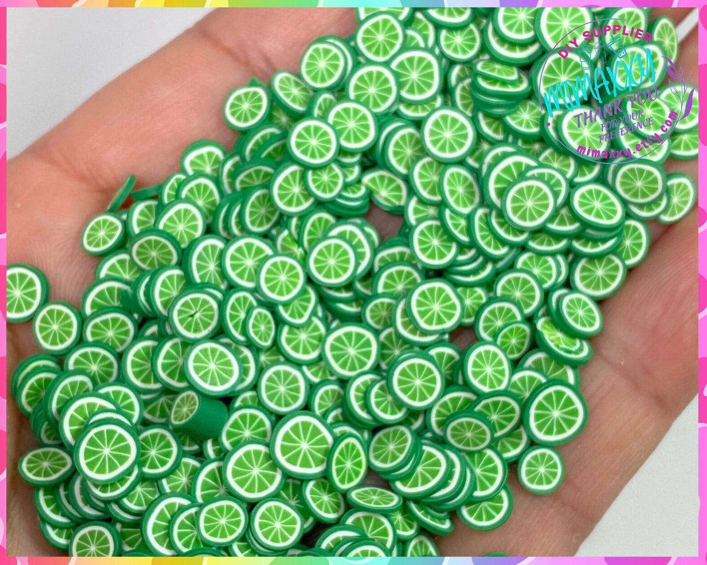 5mm Lemon, Limes & Orange Fruit Sprinkle Slime Polymer Clay Slice Slices Fake Bake Nail Art Faux Craft Ships, LEMON 006