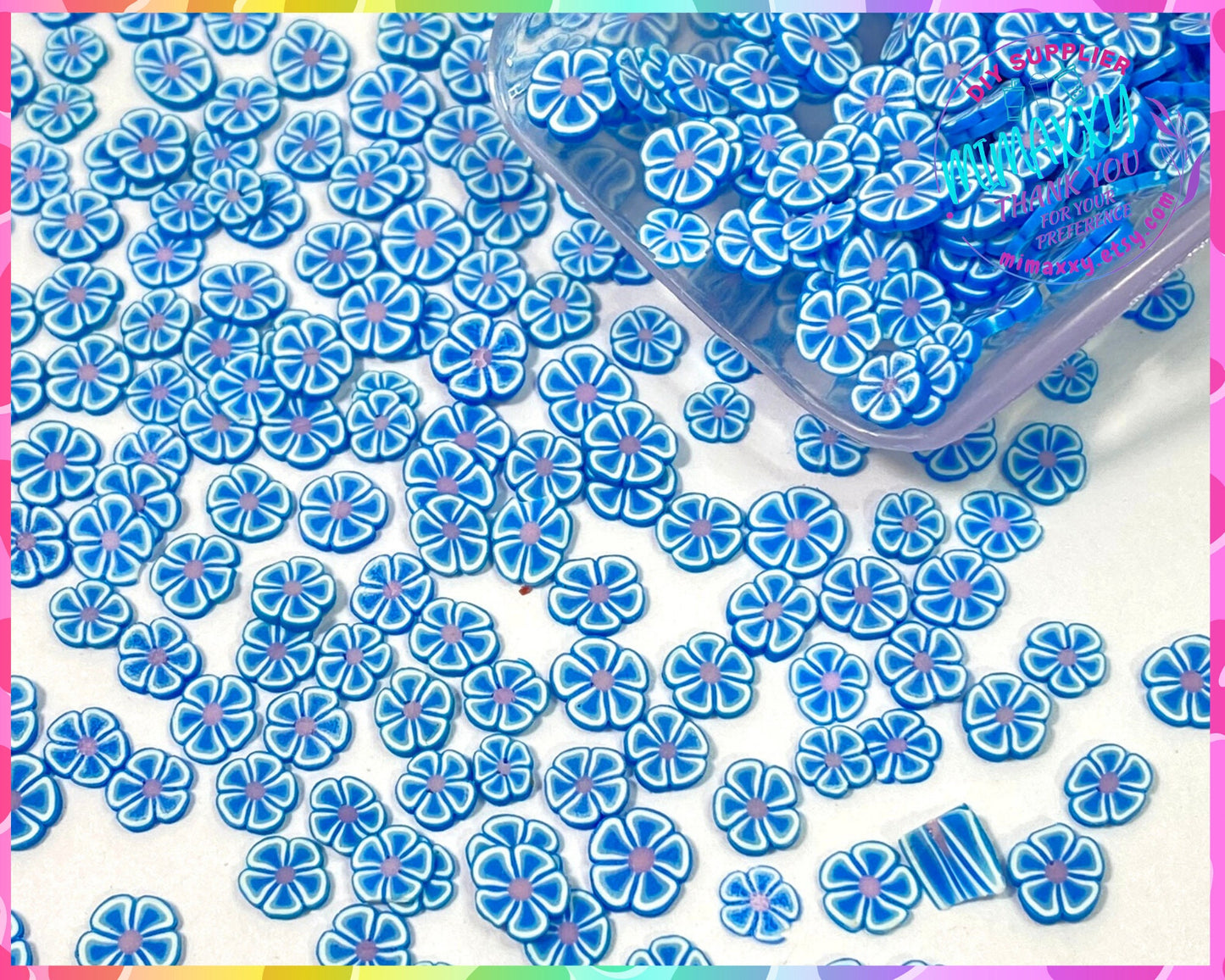 5mm Blue Flower/ Sprinkle, Slime, Polymer Clay Slices, Fake, Bake, Nail Art, Faux Craft Ships, FLOWERS 010