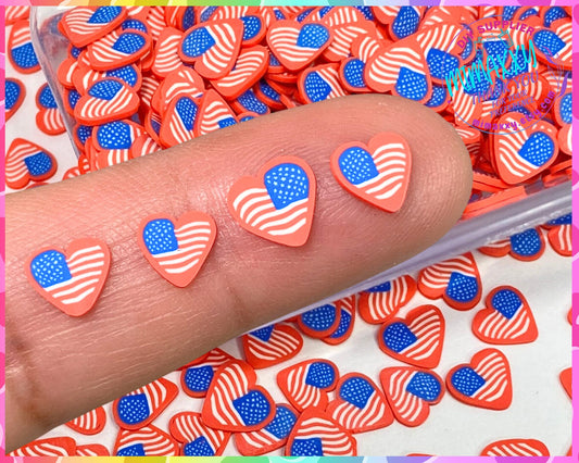 5mm American Heart/America Shield / Polymer clay slices/Patriotic American Flag /Nail Art Slices, Faux sprinkles, 4th of July, USA 010