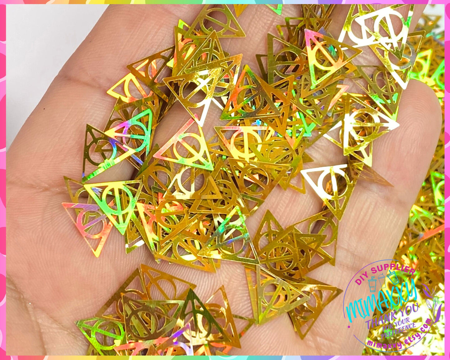 10mm Holographic Deathly Triangles, Shaped Glitter, Chunky Glitter Mix, Cosmetic Glitter,Nail Art, Resin art,Snow Globe,Craft. SHAPES 014