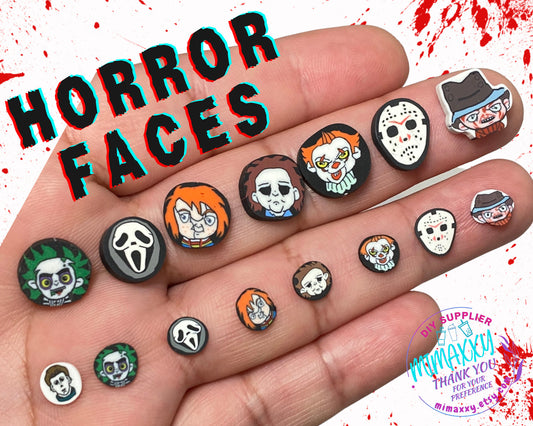 KILLER HORROR FACES, 5mm/10mm, Slime, resin, Polymer Clay Slices, snow globe tumblers, Fake Bake Nail, Craft, Bead, jason, chucky, scream