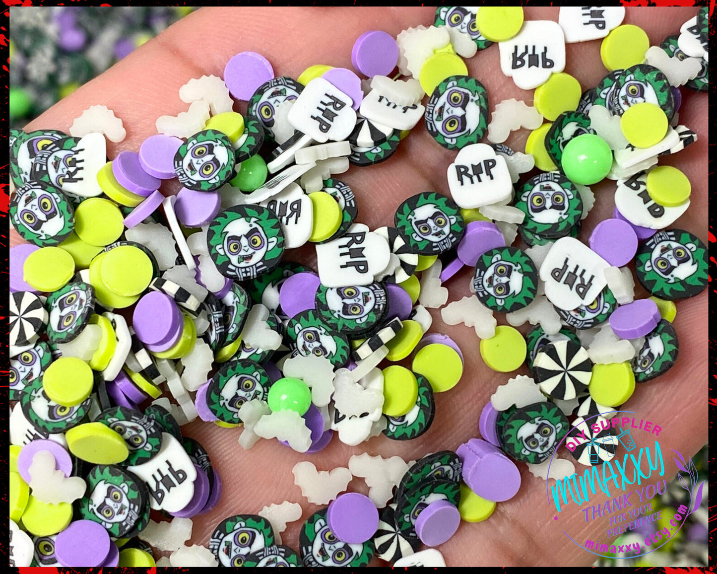 5mm BEETLEJUICEMIX Inspired, glow, Sprinkle, Slime, resin, Polymer Clay Slices, snow globe tumblers, Fake Bake, Craft, HALLOWEEN MIX 001