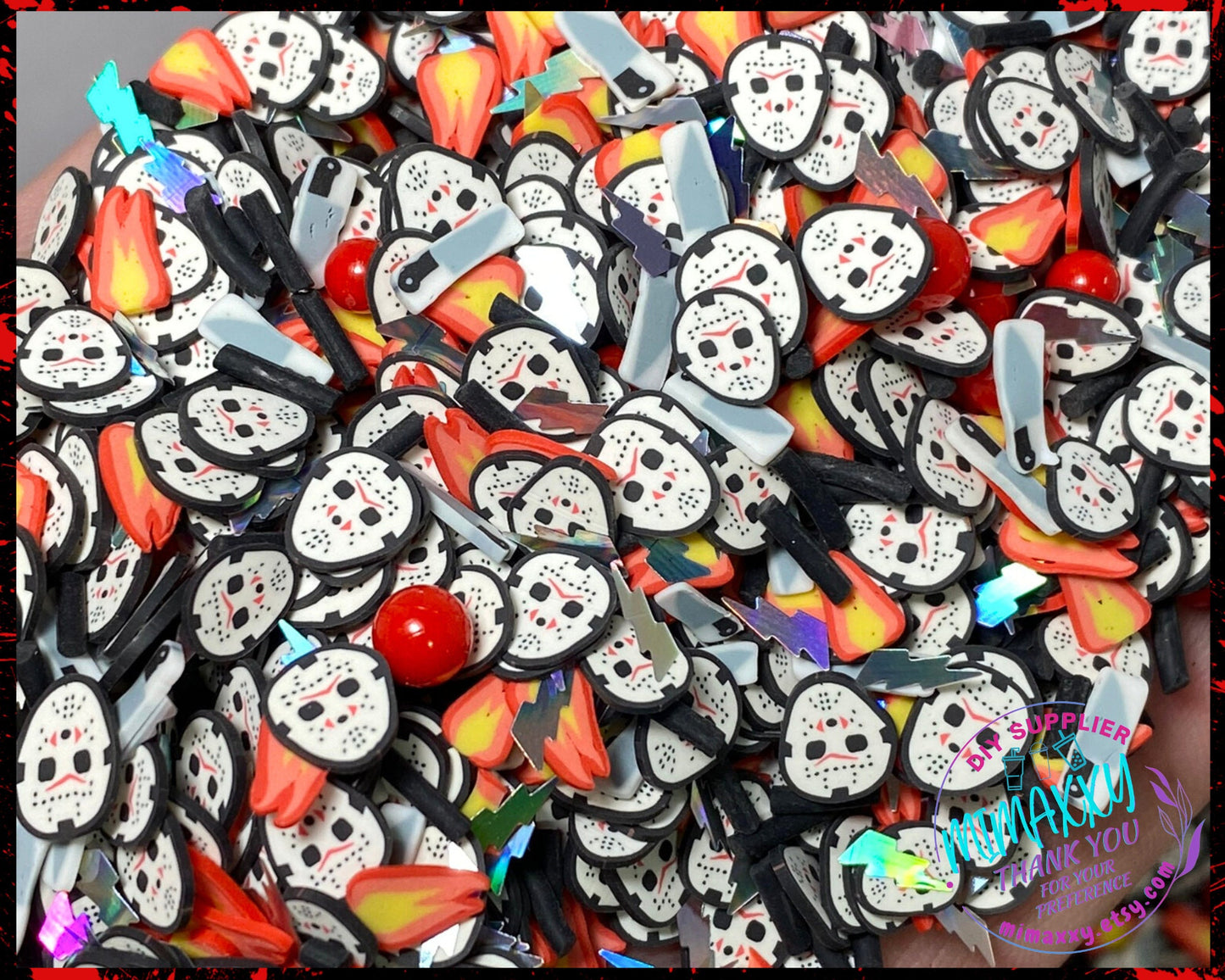 5mm Jockey Jason inspired mix, Friday 13th, Sprinkle, Slime, Polymer Clay Slices, snow globe tumblers, Fake Bake, Craft, HALLOWEEN MIX 003