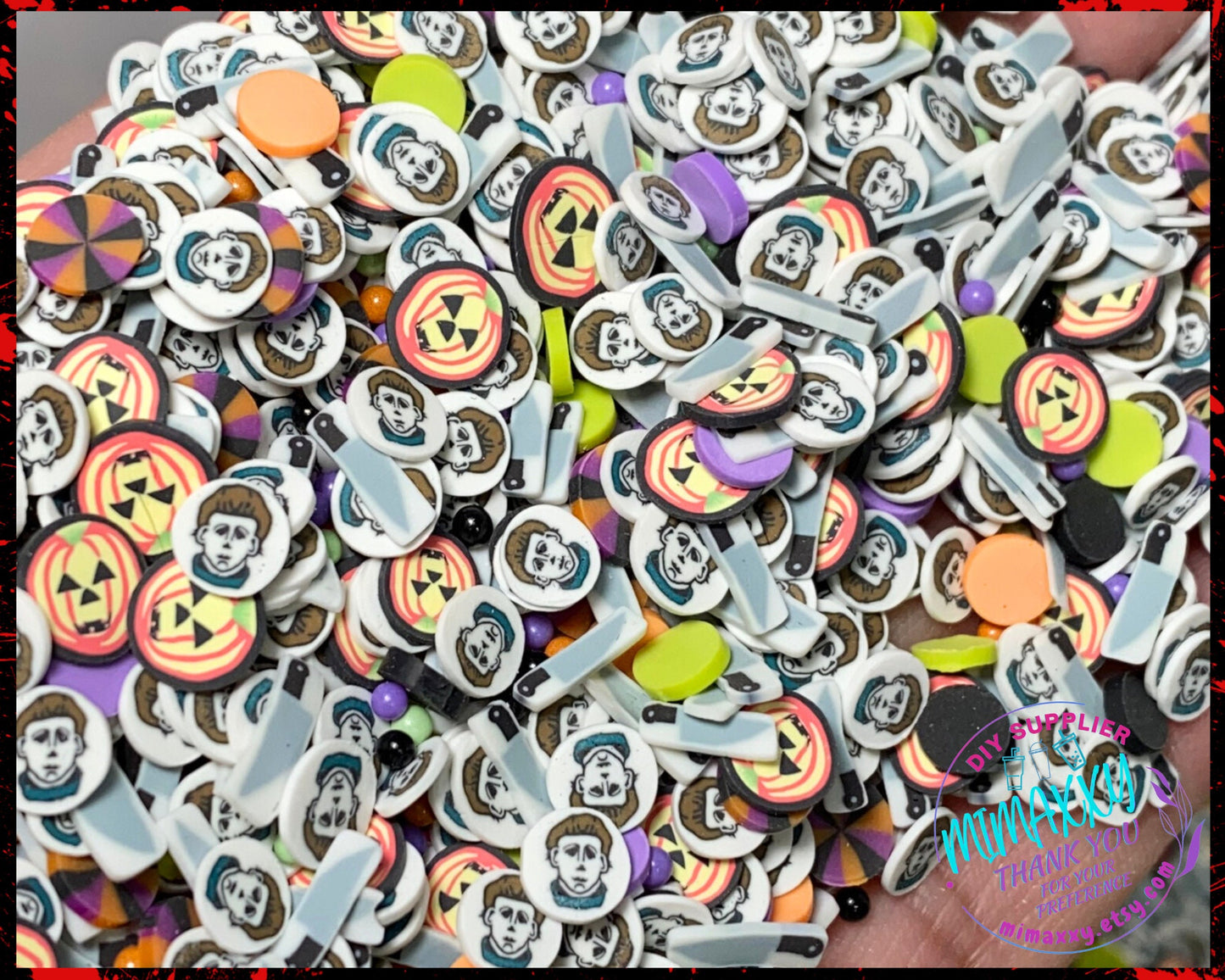 5mm Horror face inspired mix, Michael, Sprinkle, Slime, Polymer Clay Slices, snow globe tumblers, Fake Bake Nail, Craft, HALLOWEEN MIX 005