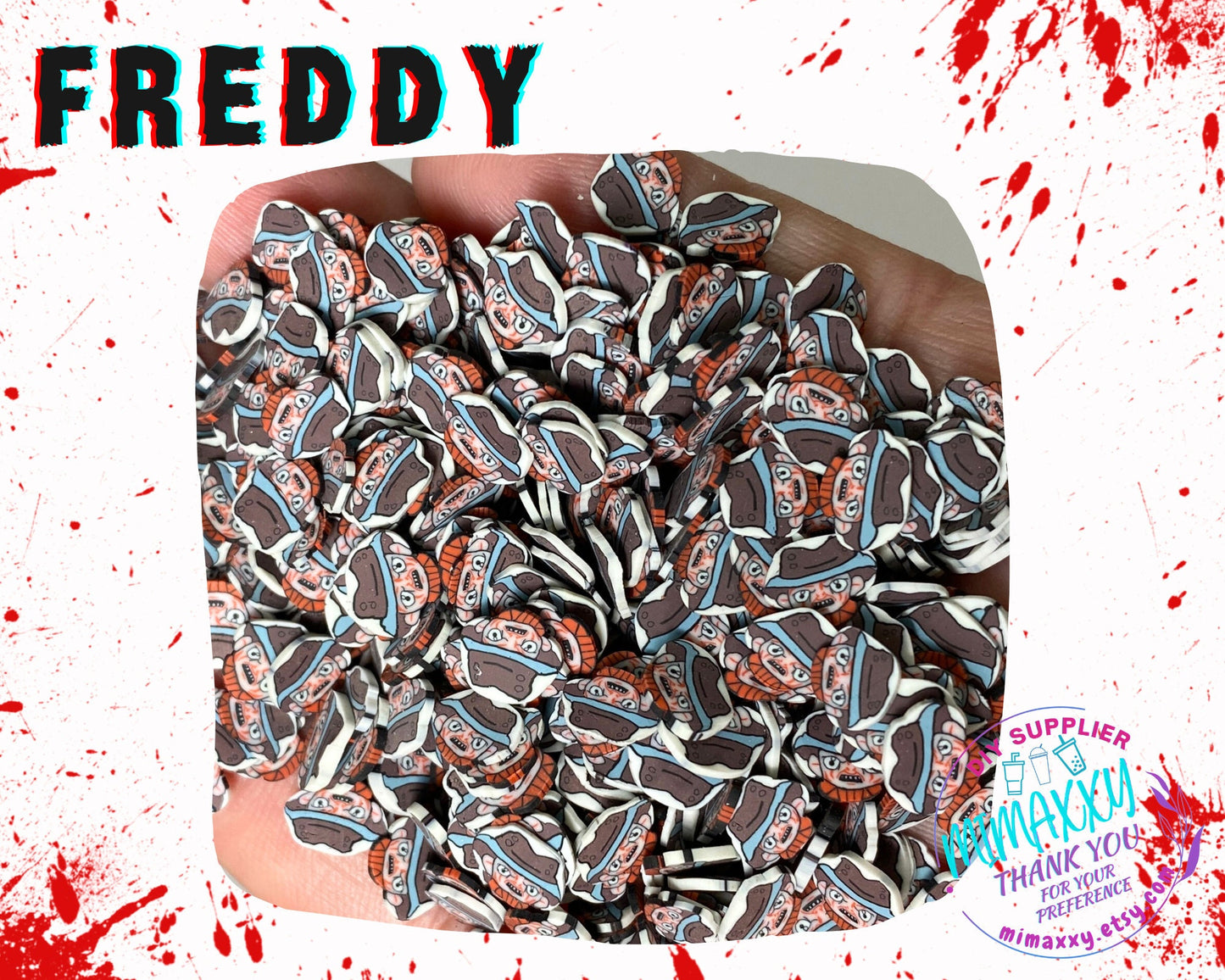 5mm Horror face inspired mix, Freddy, Sprinkle, Slime, Polymer Clay Slices, snow globe tumblers, Fake Bake Nail, Craft, HALLOWEEN MIX 006